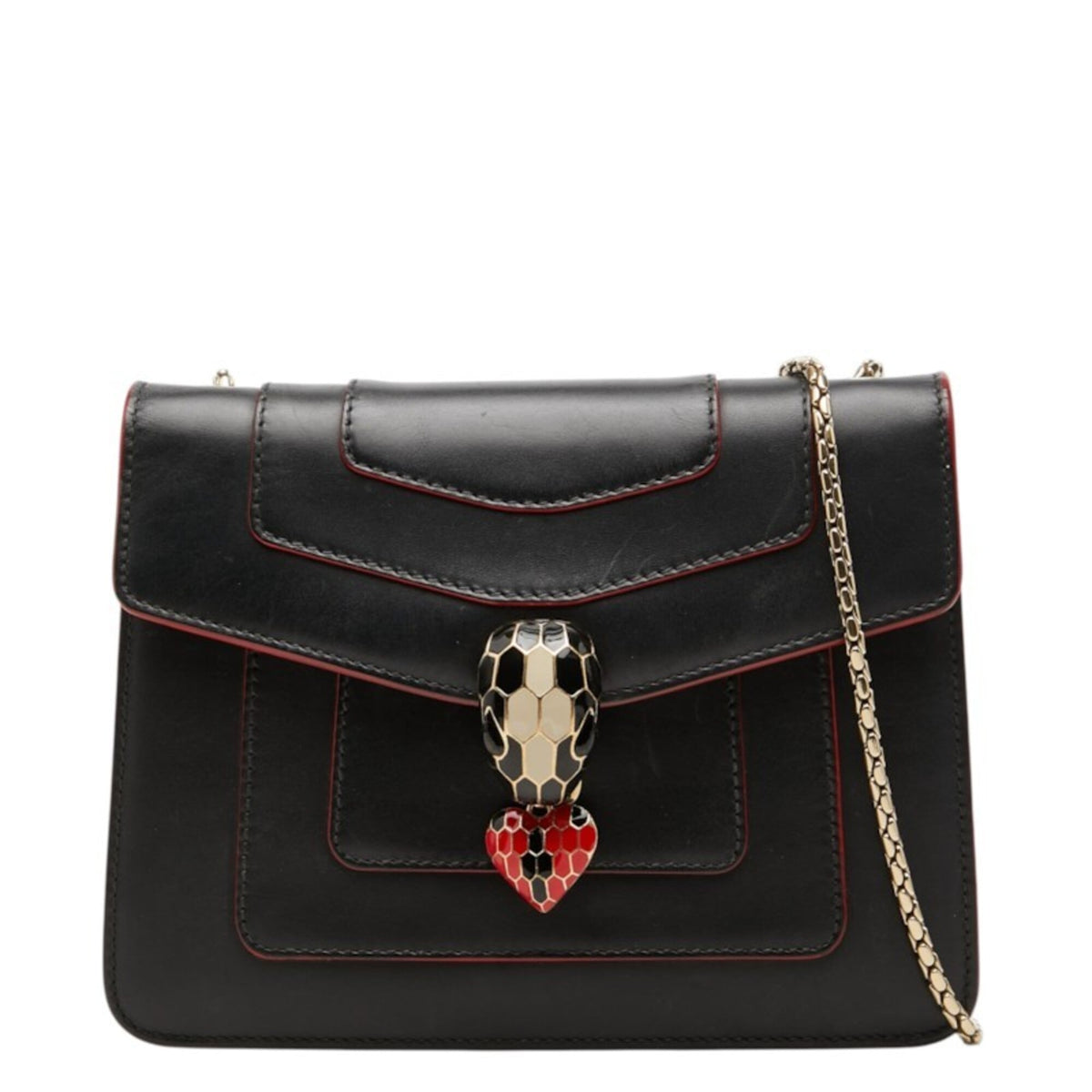Bvlgari Black Red Color Leather Shoulder Bag (Pre-Owned)