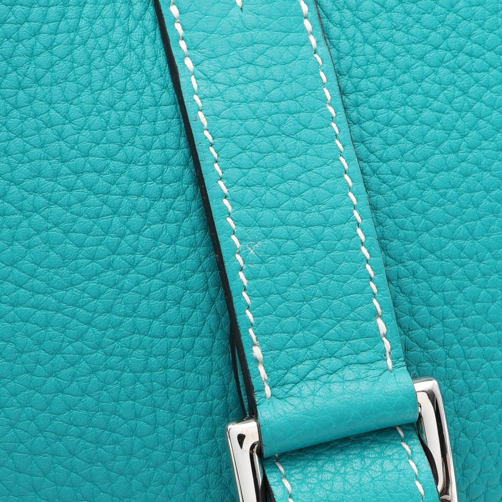 Hermes Blue Green Taurillon Clemence Leather Handbag (Pre-Owned)