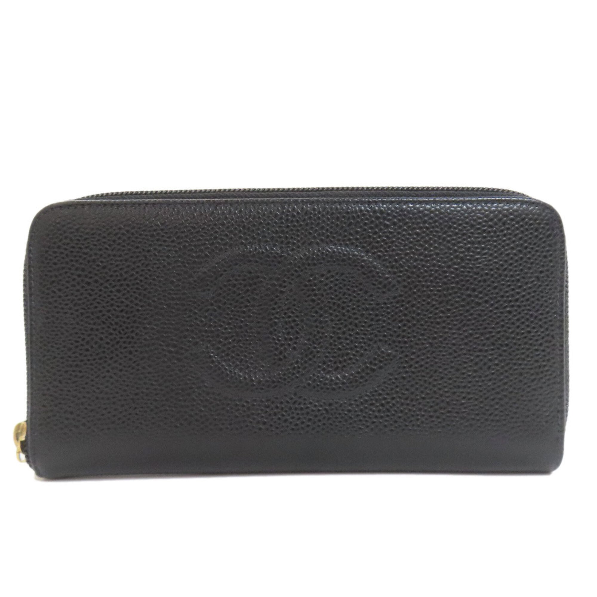 Chanel Black Grained Calfskin Long Wallet (Bi-Fold) (Pre-Owned)