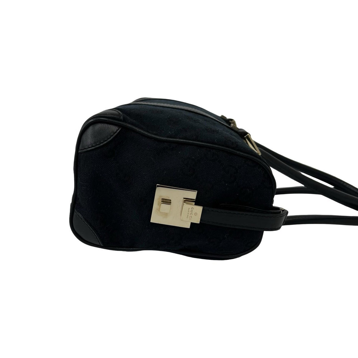 Gucci Black Canvas Leather Boston Bag Handbag Shoulder Bag Tote Bag (Pre-Owned)