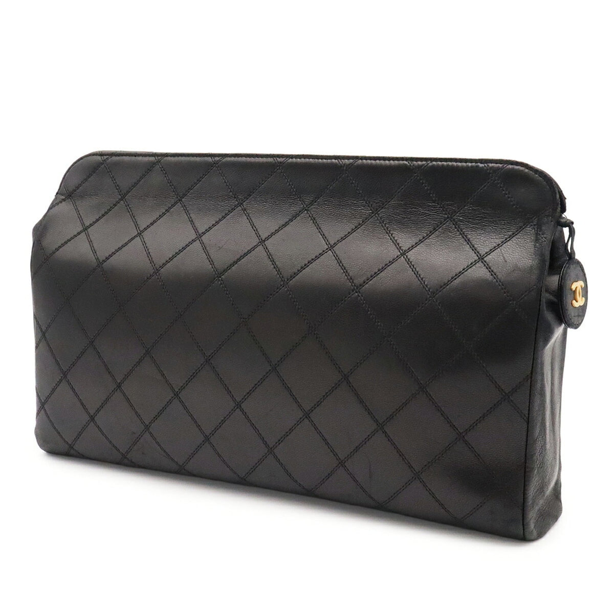 Chanel Bicolor Black Leather Clutch Bag (Pre-Owned)