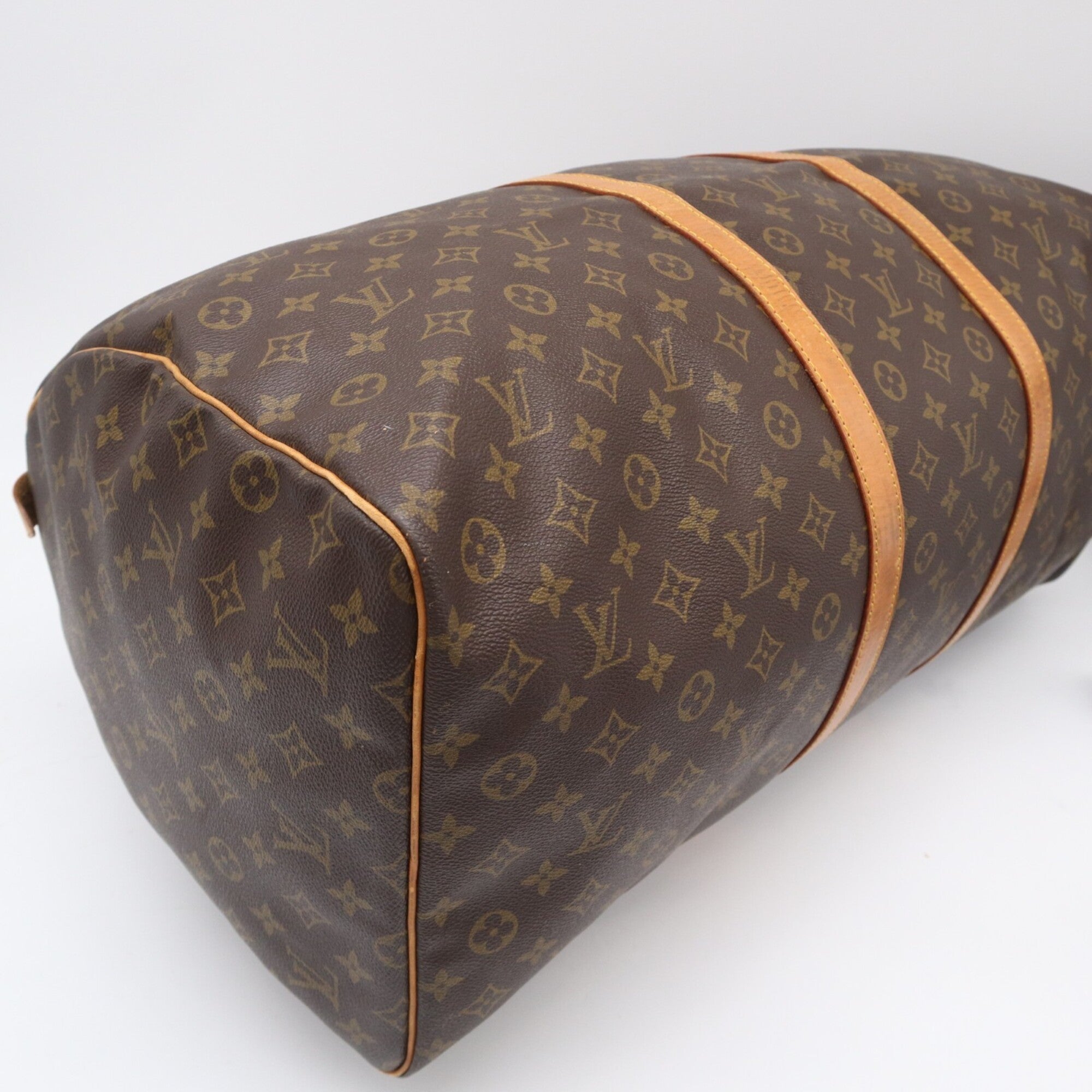 Louis Vuitton Monogram Beige Brown Coated Canvas Leather Boston Bag (Pre-Owned)