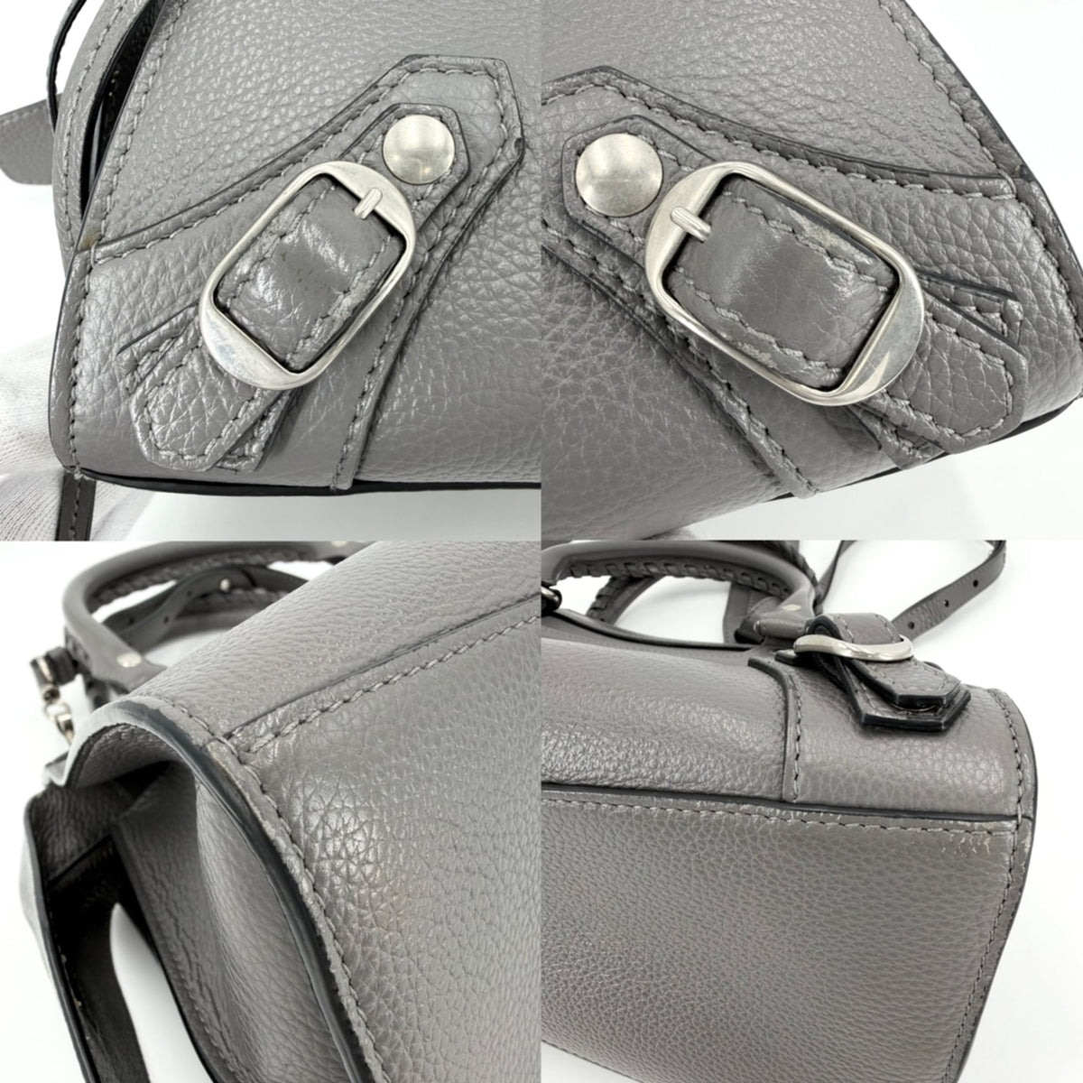 Balenciaga Gray White Leather Handbag Shoulder Bag (Pre-Owned)