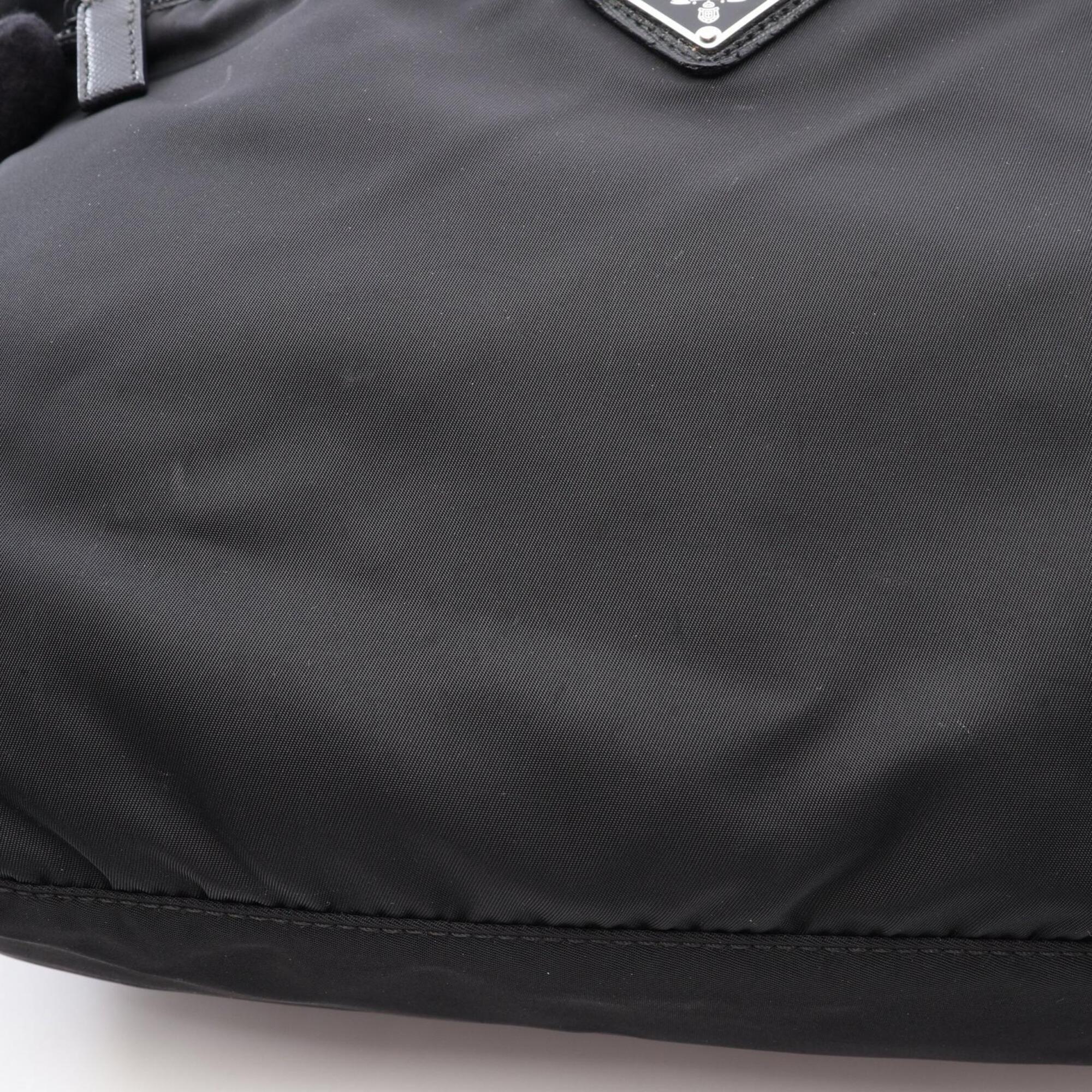 Prada Black Nylon Leather Handbag Shoulder Bag (Pre-Owned)