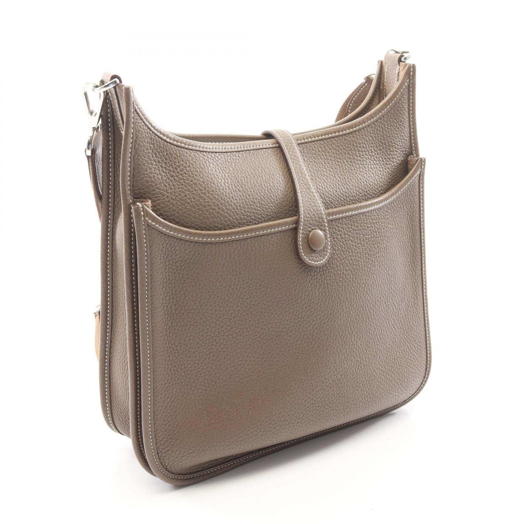 Hermes Etoupe Gray Gray Taurillon Clemence Leather Handbag Shoulder Bag (Pre-Owned)