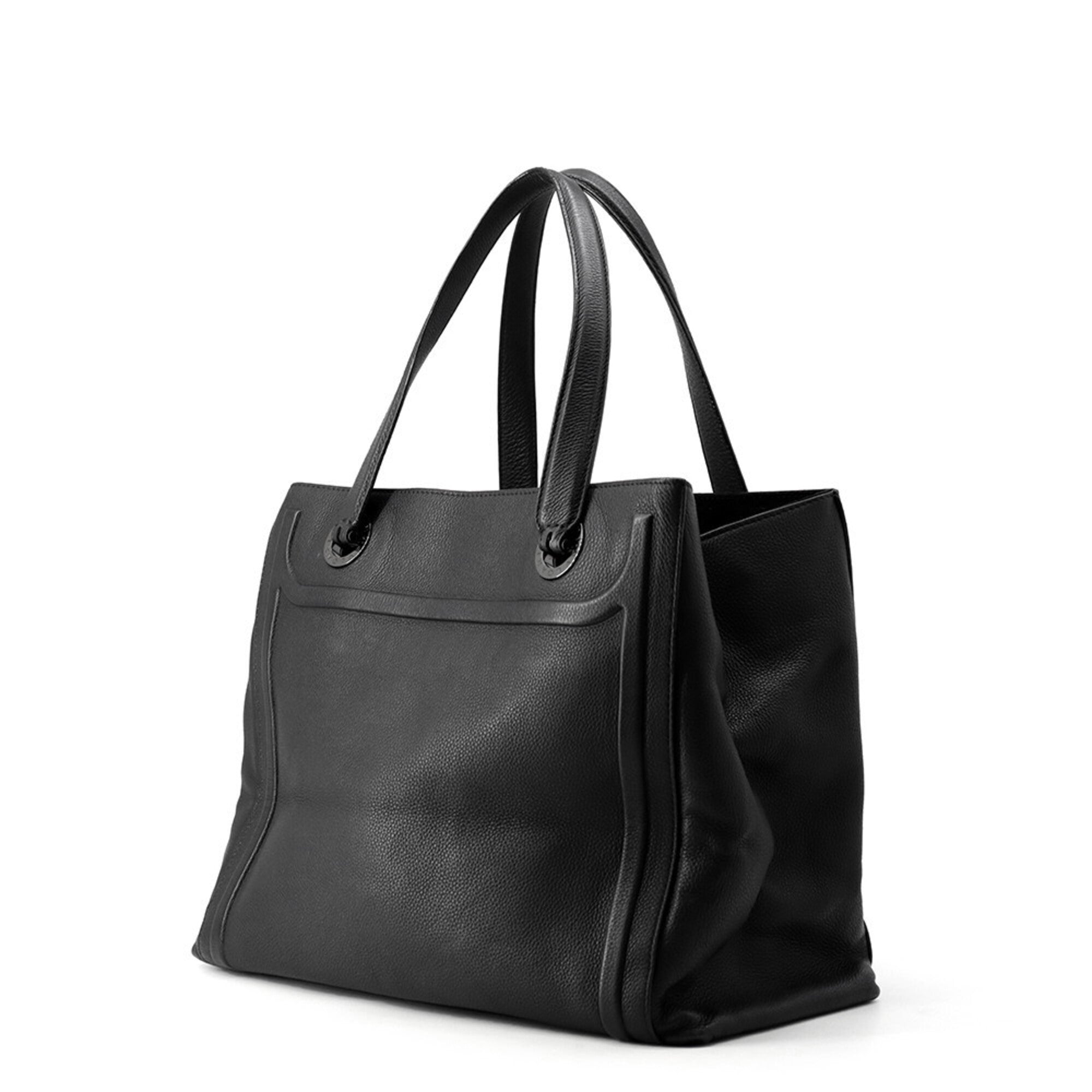 Bvlgari Black Leather Handbag Tote Bag (Pre-Owned)
