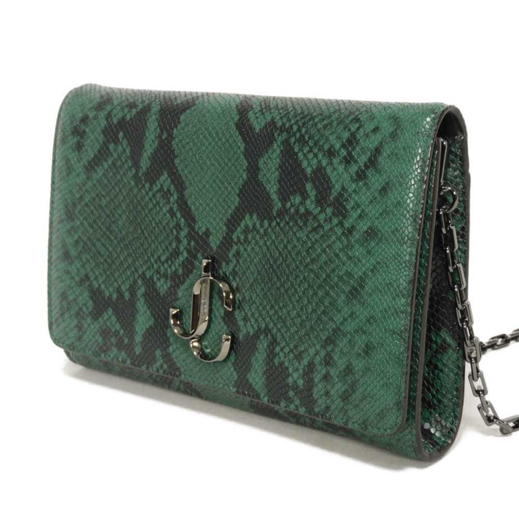 Jimmy Choo Green Leather Clutch Bag Shoulder Bag (Pre-Owned)