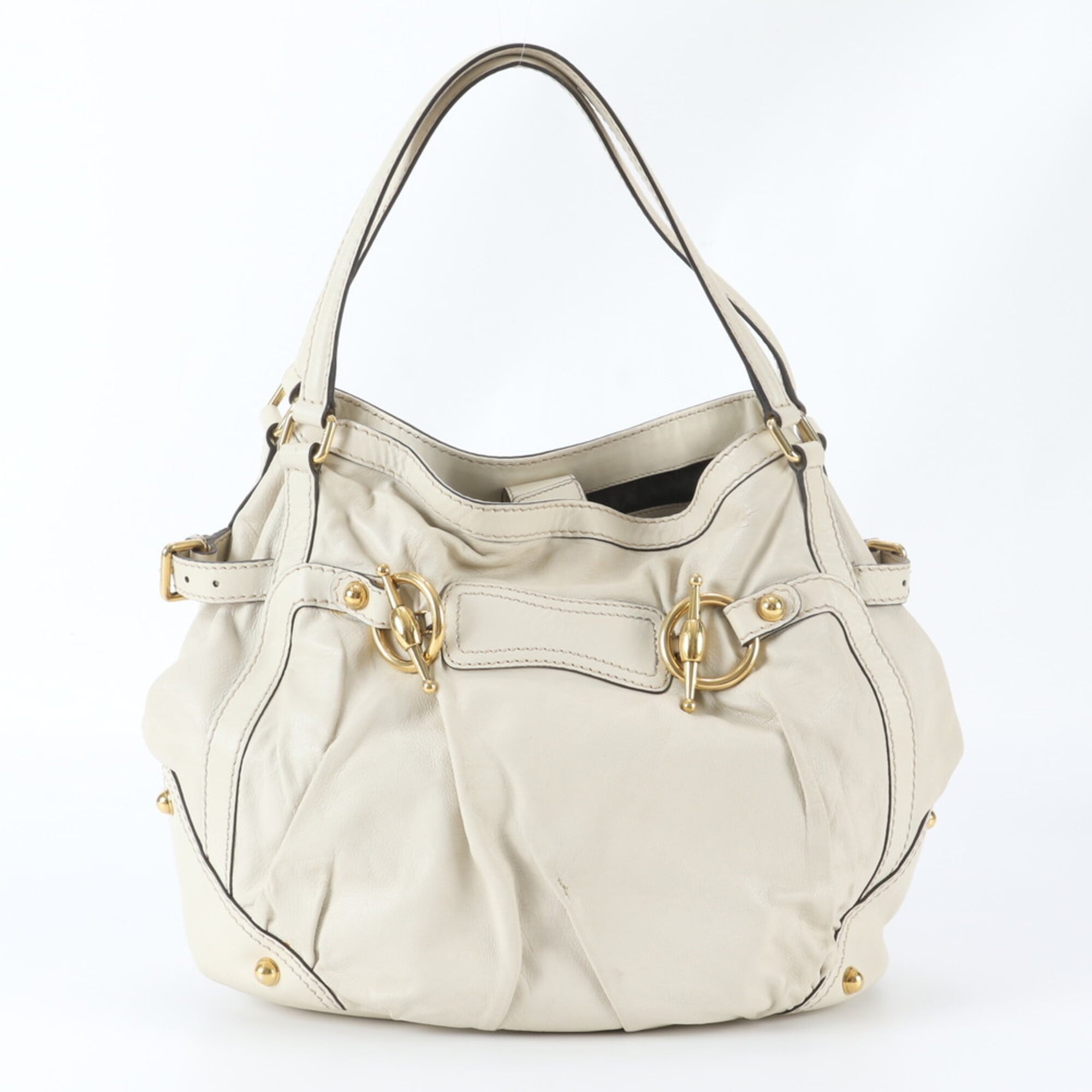 Gucci Horsebit Beige Leather Handbag Tote Bag (Pre-Owned)