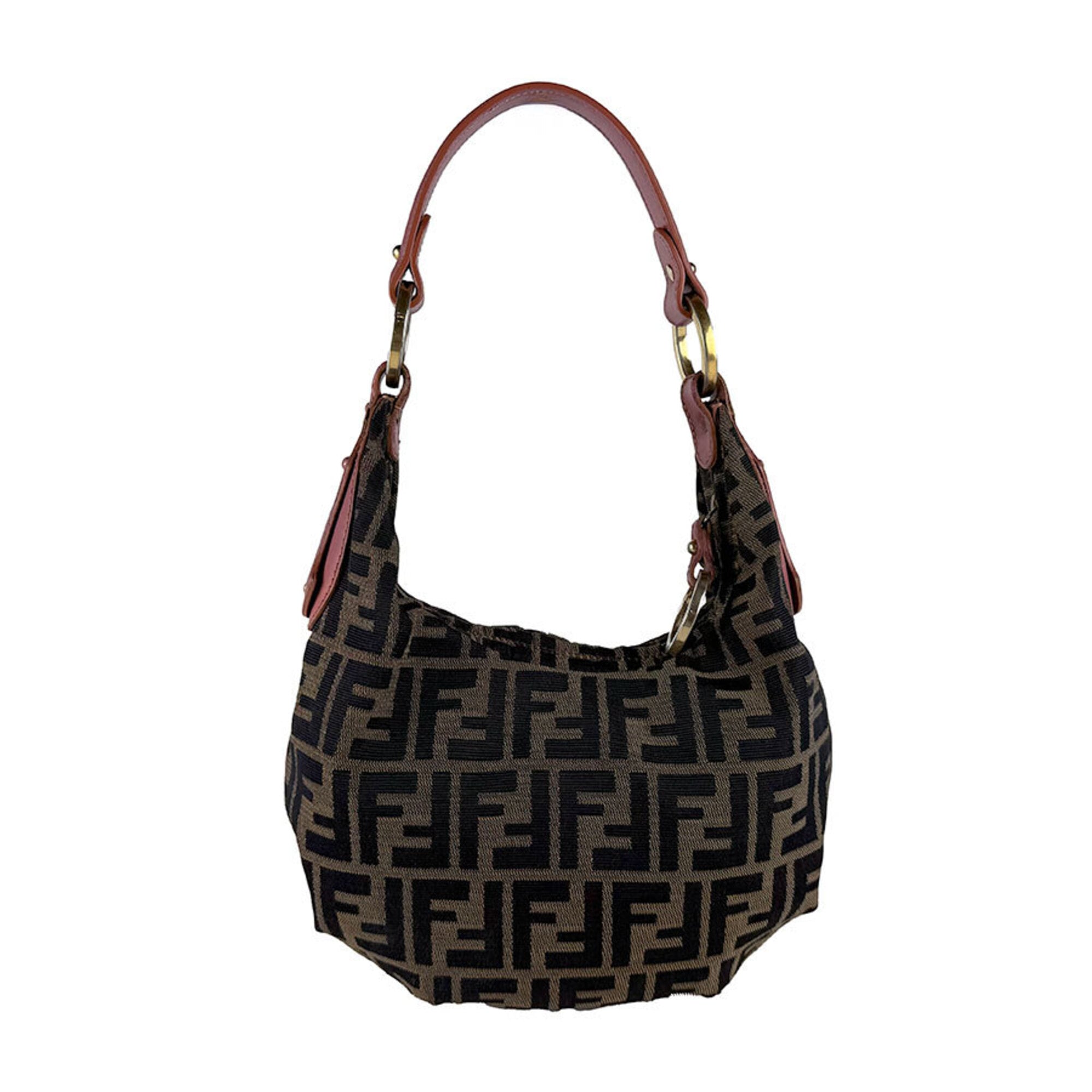Fendi Brown Pink Nylon Canvas Leather Handbag (Pre-Owned)