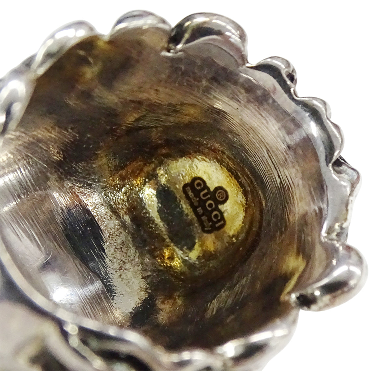 Gucci Silver Black Metal Band Ring (Pre-Owned)