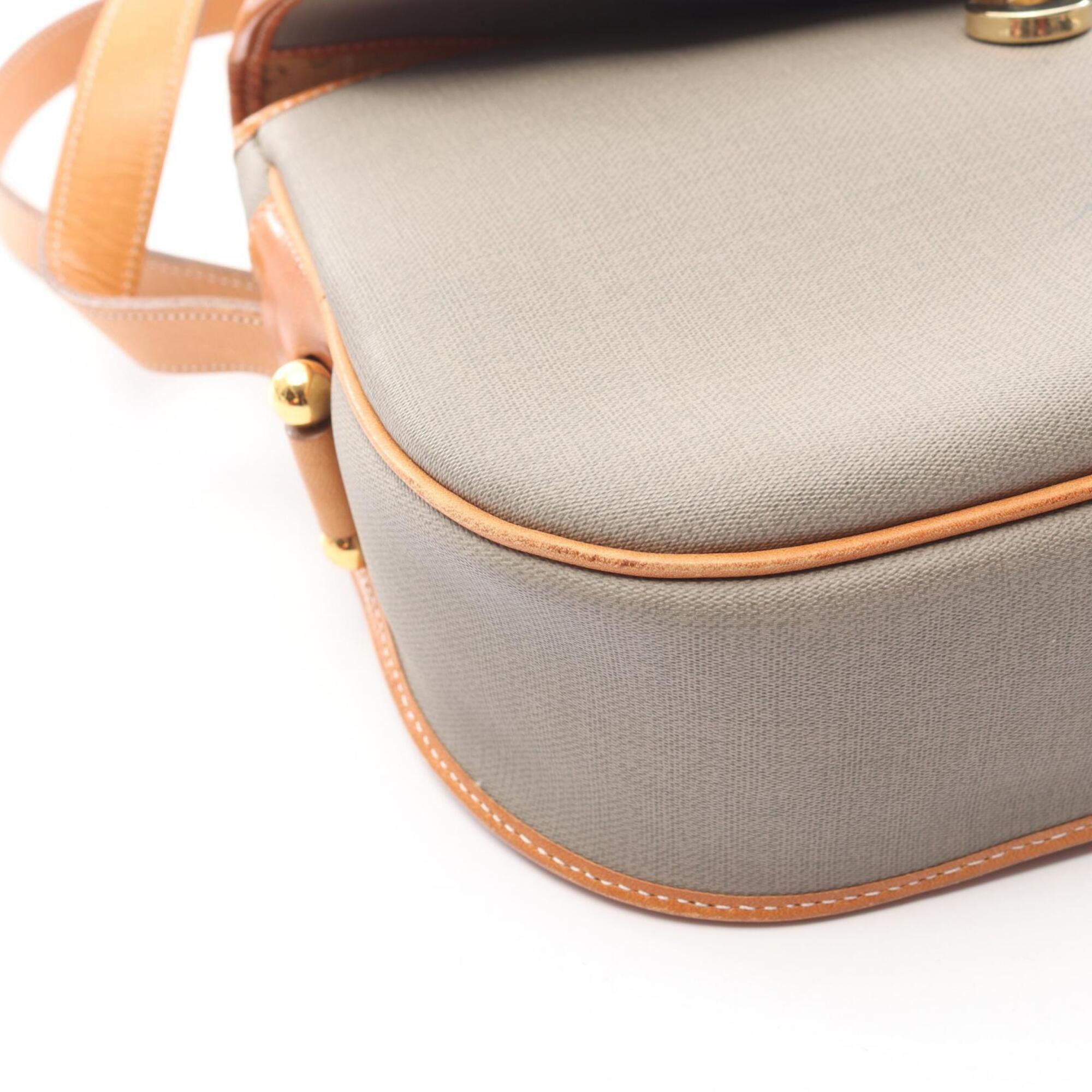 Christian Dior Brown Gray Coated Canvas Leather Handbag Shoulder Bag (Pre-Owned)