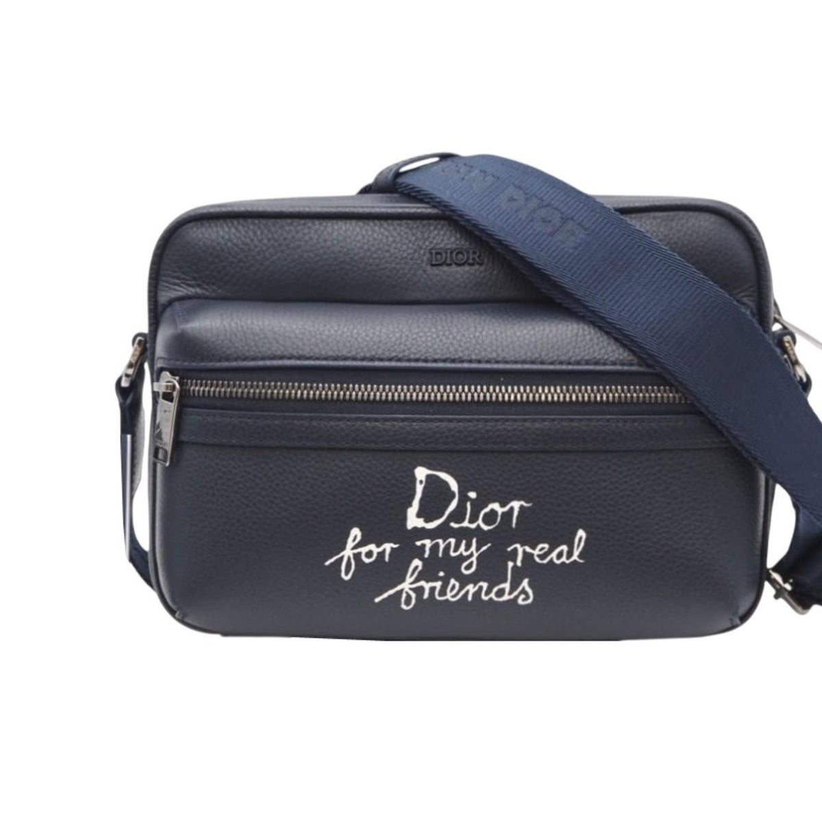 Christian Dior Navy Leather Messenger Bag Shoulder Bag (Pre-Owned)