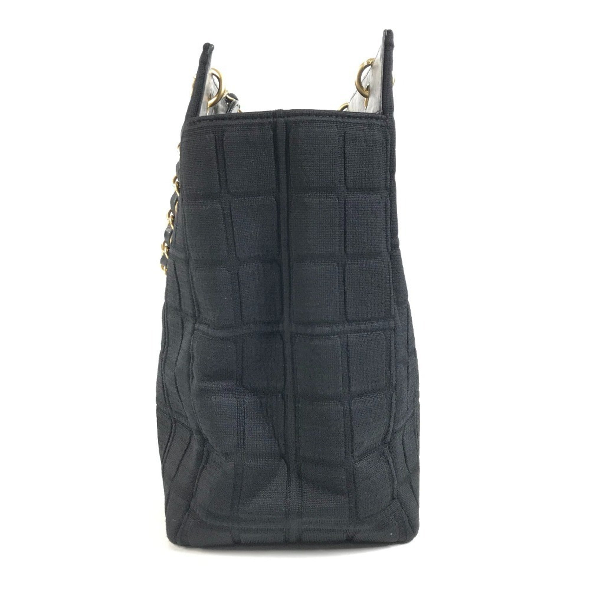 Chanel Chocolate Bar Black Cotton Leather Shoulder Bag Tote Bag (Pre-Owned)