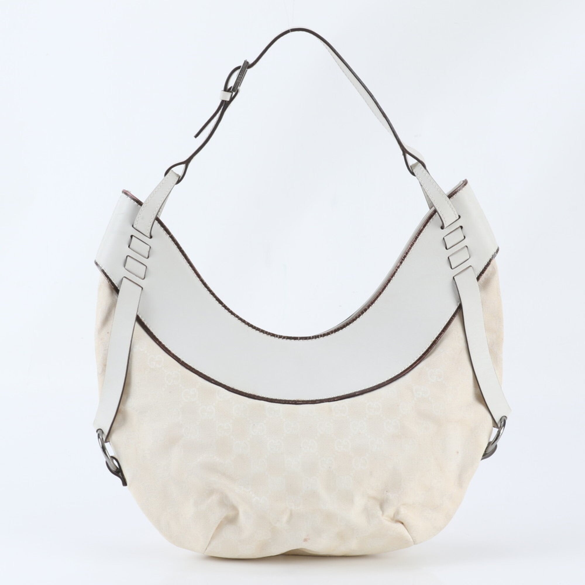 Gucci Gg Canvas White Leather Canvas Shoulder Bag Tote Bag (Pre-Owned)
