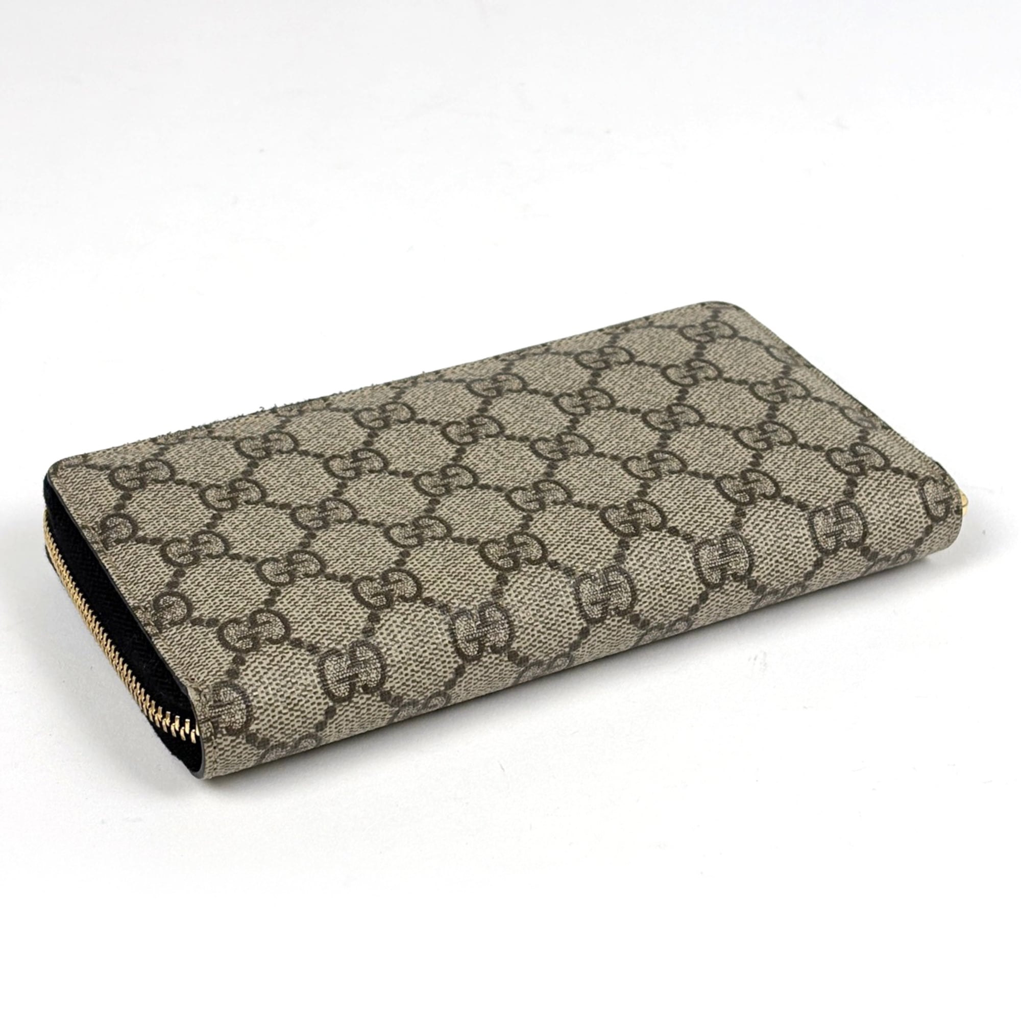 Gucci Beige Black Coated Canvas Leather Long Wallet (Bi-Fold) (Pre-Owned)