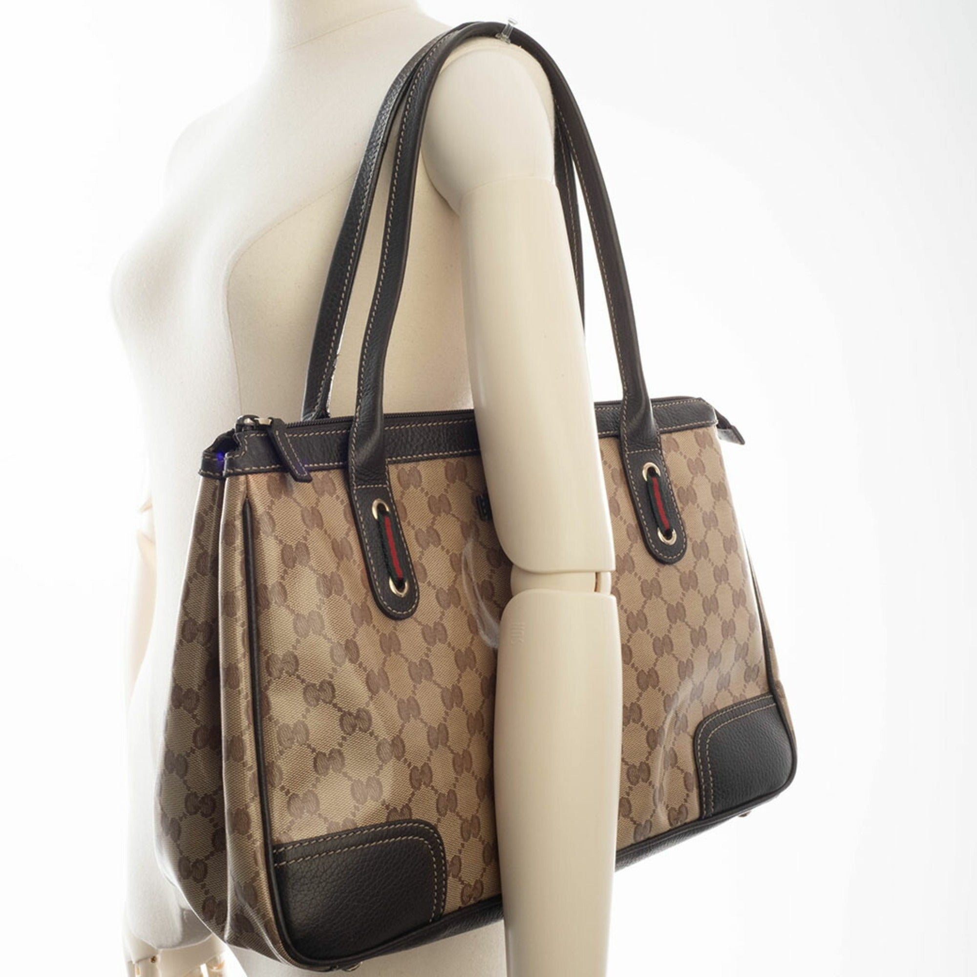 Gucci Gg Crystal Beige Brown Pvc Leather Tote Bag (Pre-Owned)