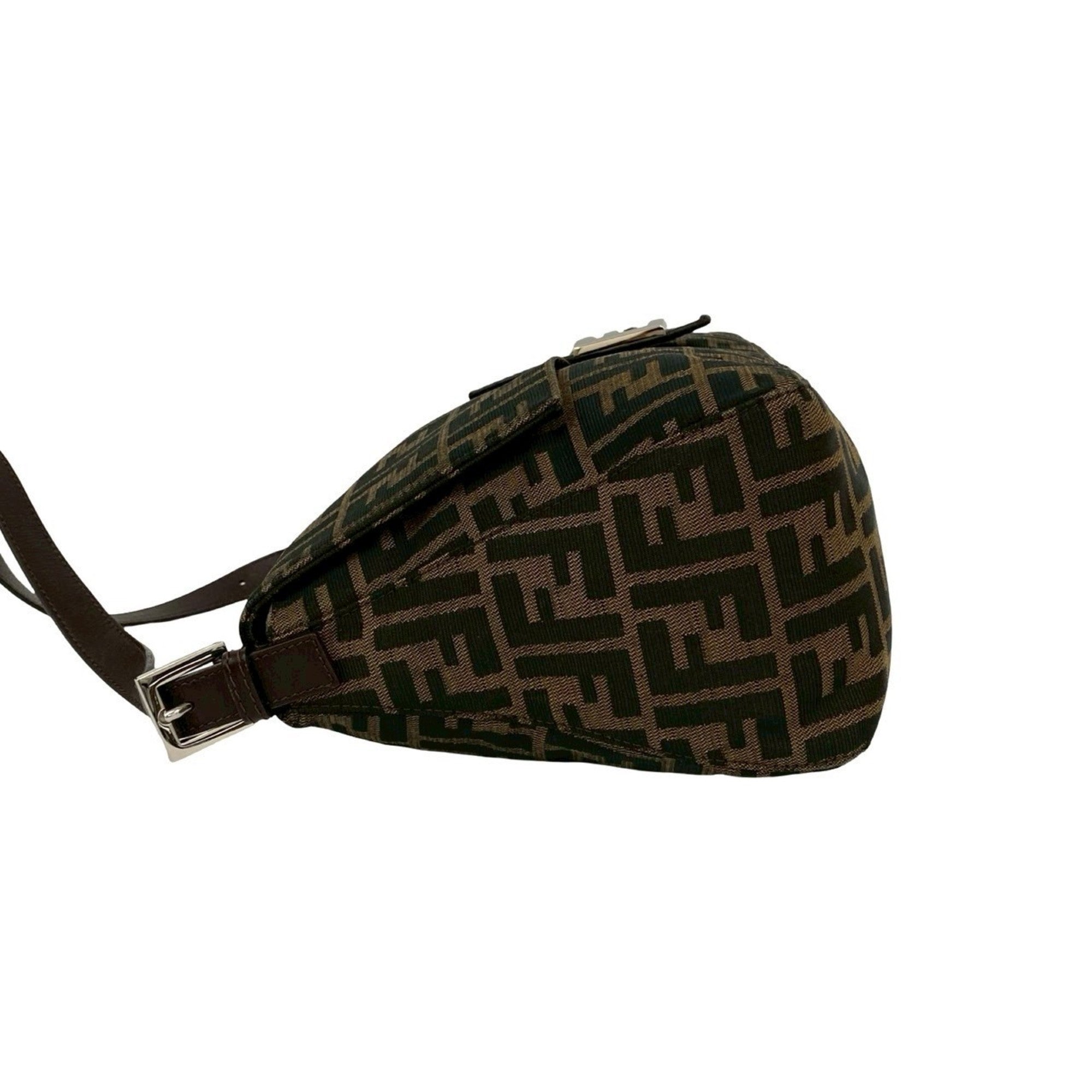 Fendi Black Brown Canvas Leather Shoulder Bag (Pre-Owned)