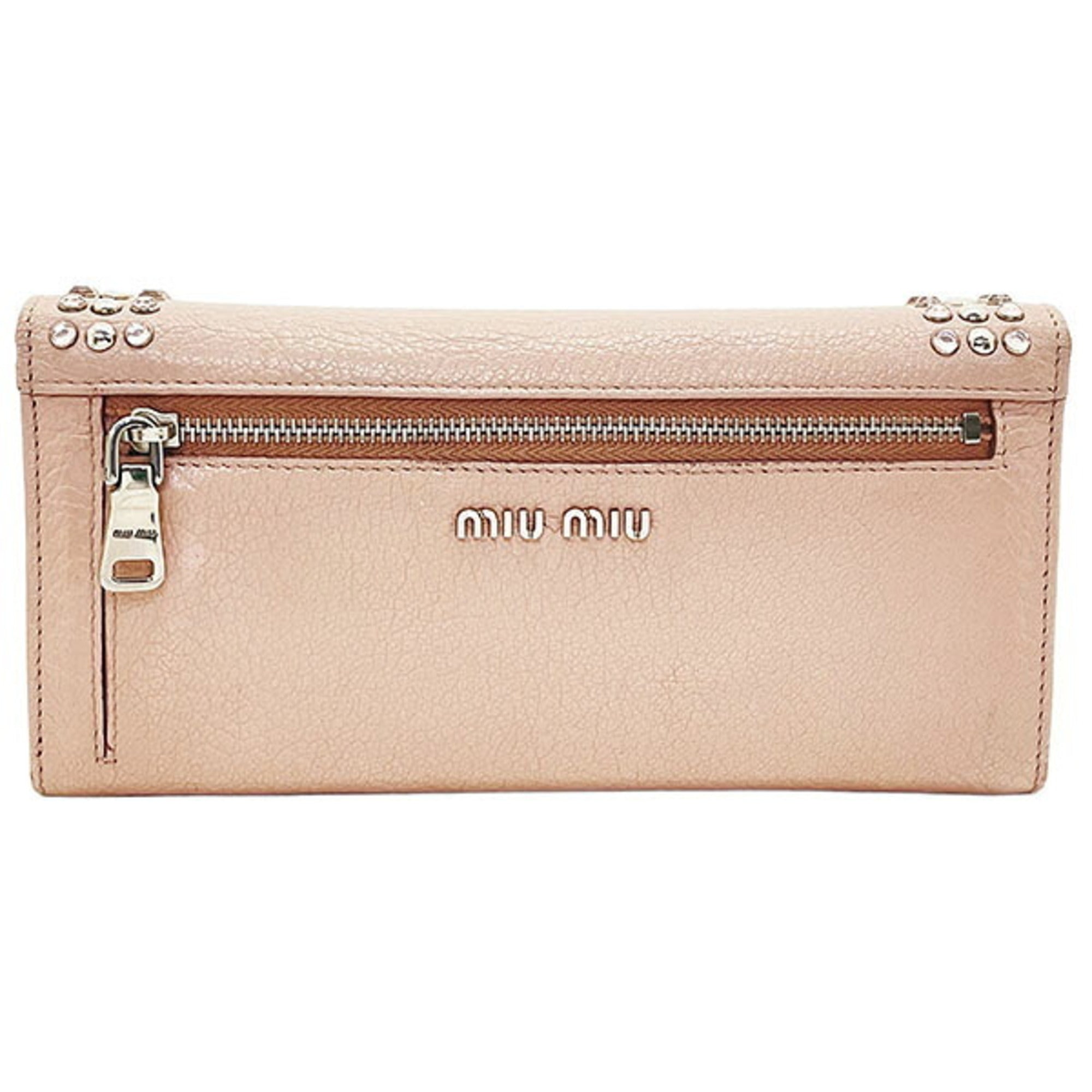 Miu Miu Beige Pink Pink Leather Long Wallet (Bi-Fold) (Pre-Owned)