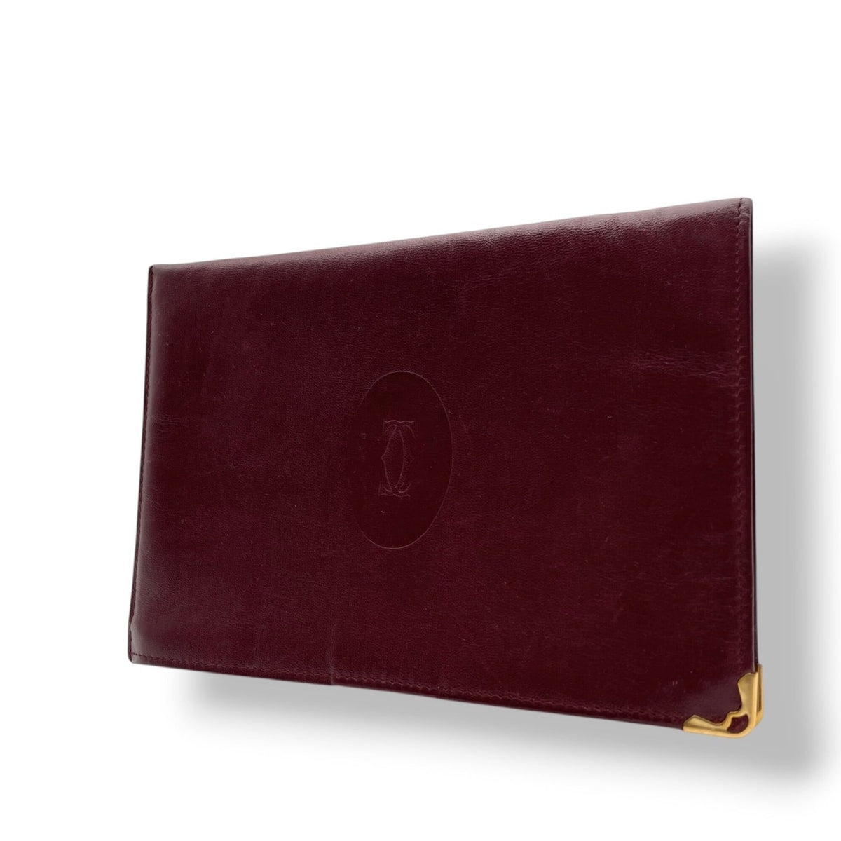 Cartier Bordeaux Gold Leather Clutch Bag Pouch (Pre-Owned)
