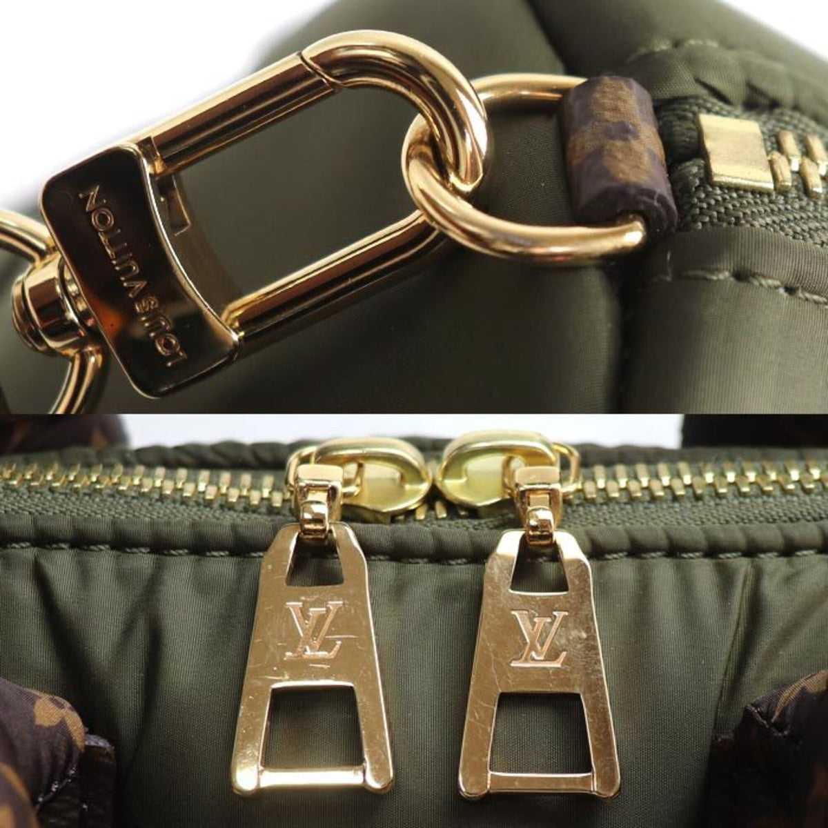 Louis Vuitton Khaki Nylon Monogram Handbag (Pre-Owned)