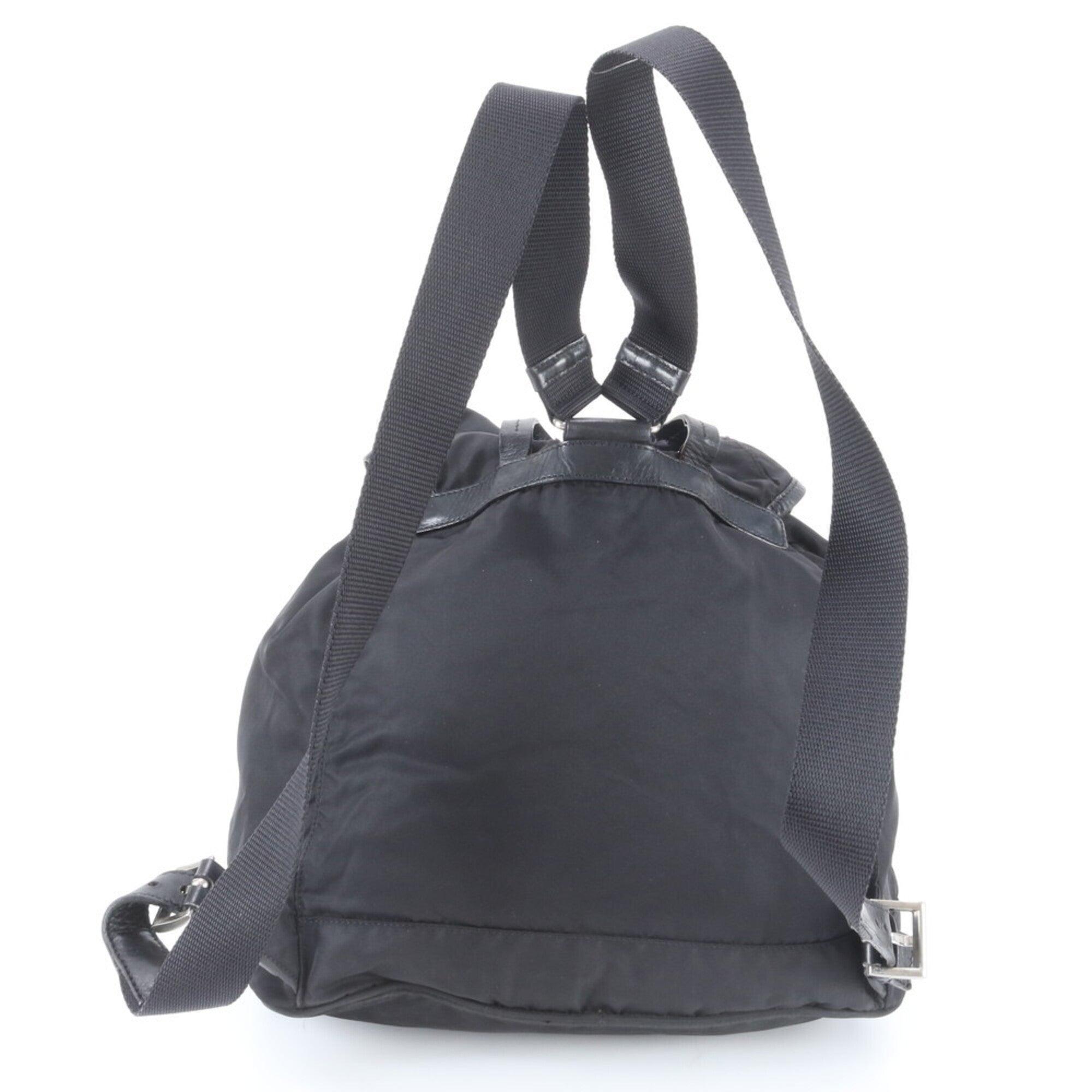 Prada Black Nylon Leather Backpack Handbag (Pre-Owned)