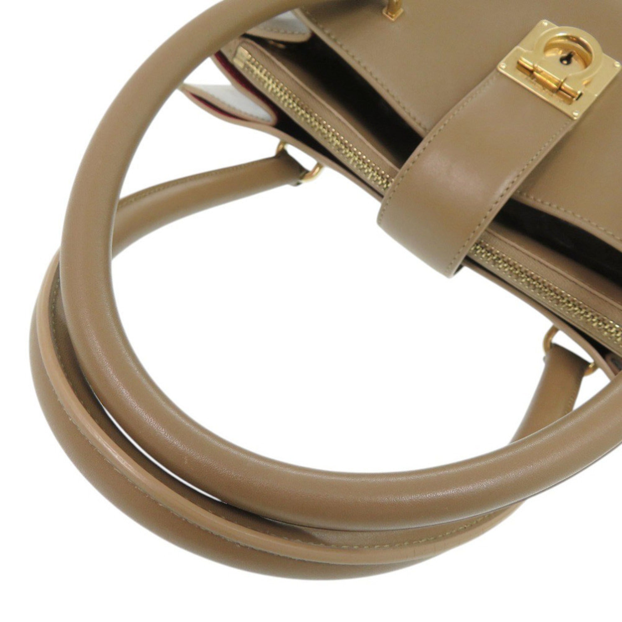 Salvatore Ferragamo Brown Red Color Leather Handbag (Pre-Owned)