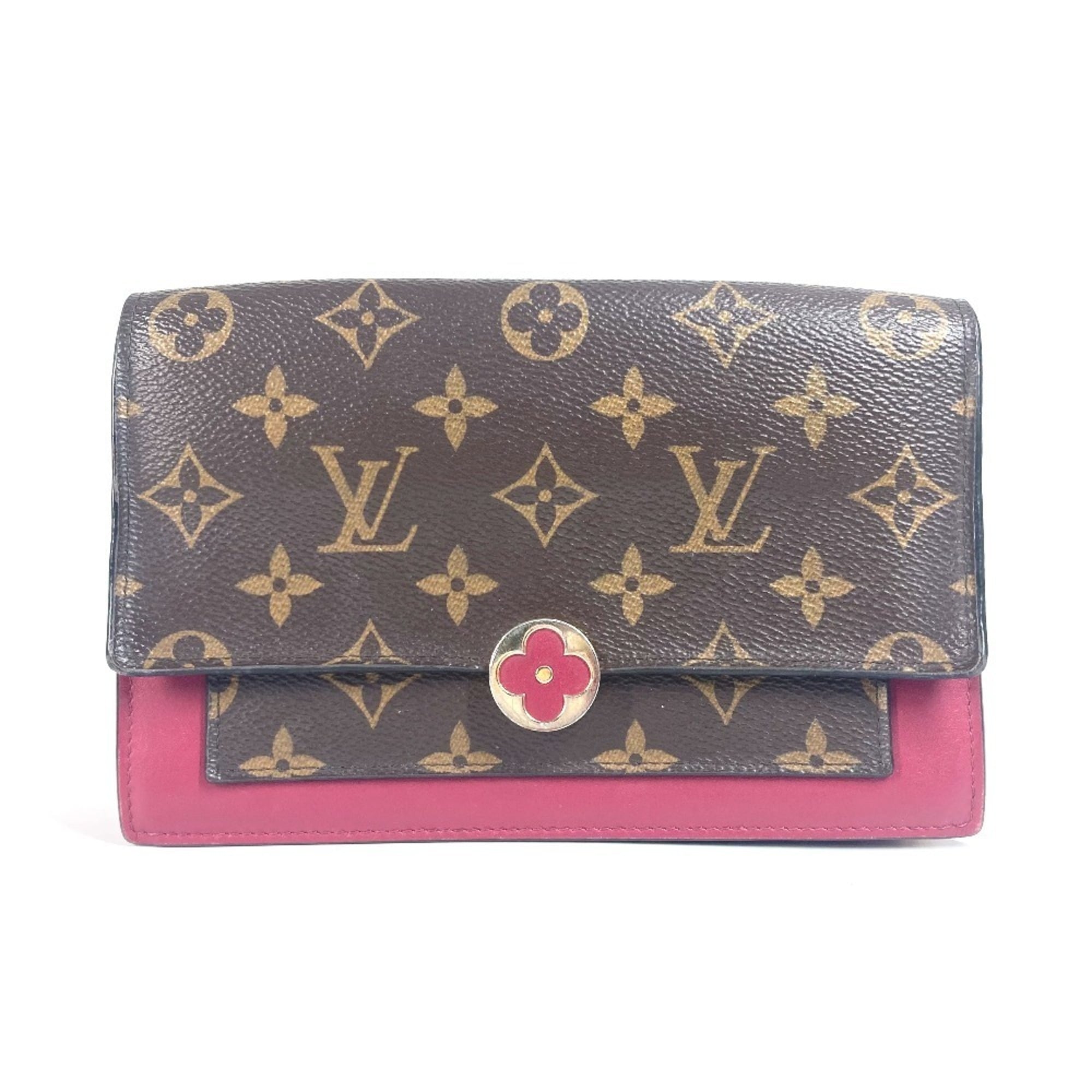 Louis Vuitton Brown Fuchsia Pink Monogram Clutch Bag Shoulder Bag (Pre-Owned)