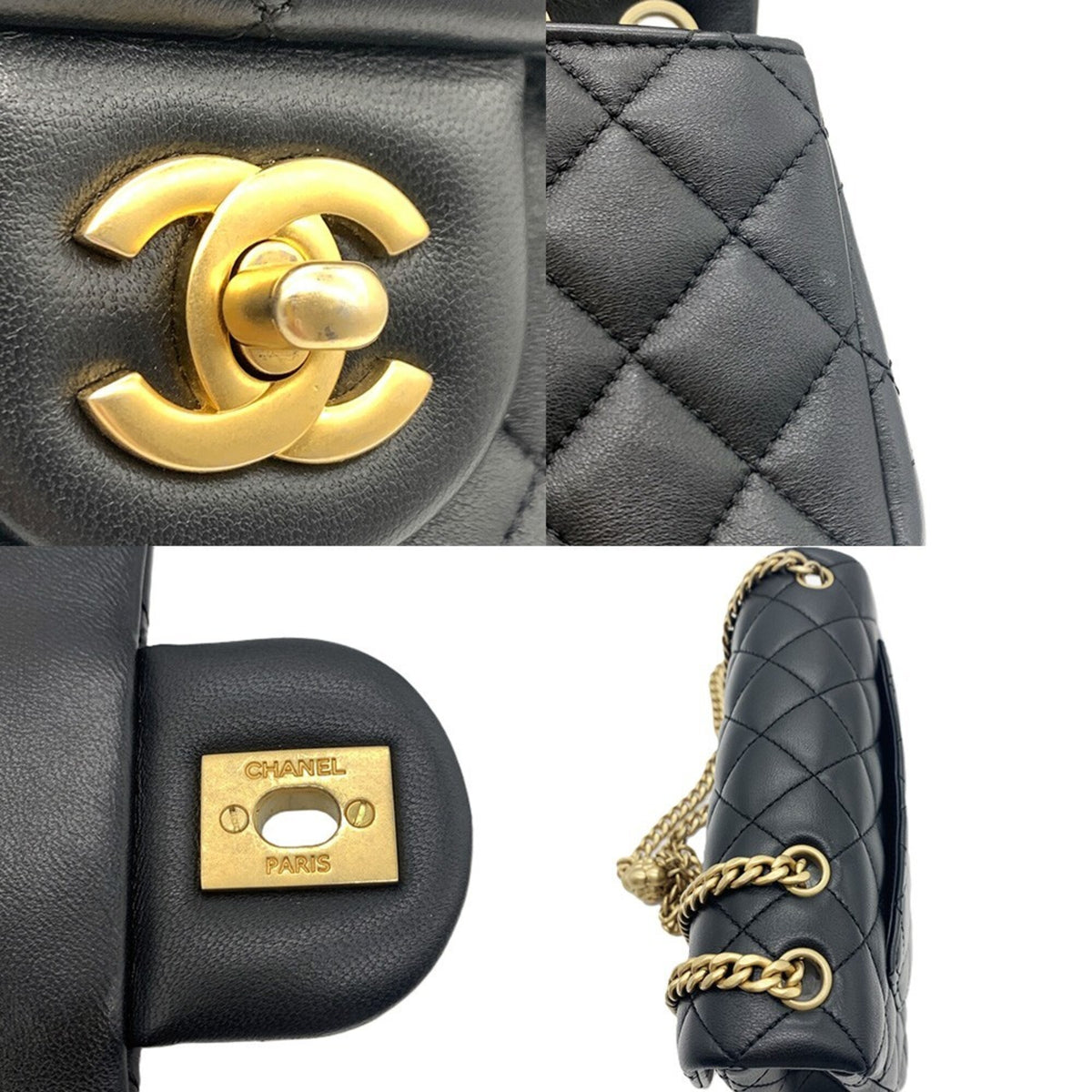 Chanel Camellia Black Leather Shoulder Bag (Pre-Owned)