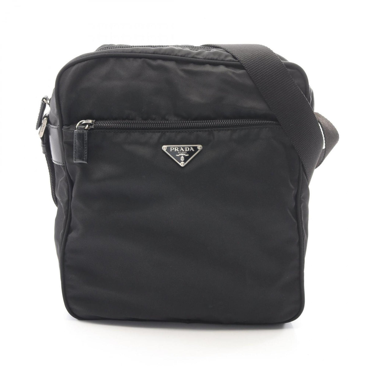 Prada Black Nylon Leather Handbag Shoulder Bag (Pre-Owned)