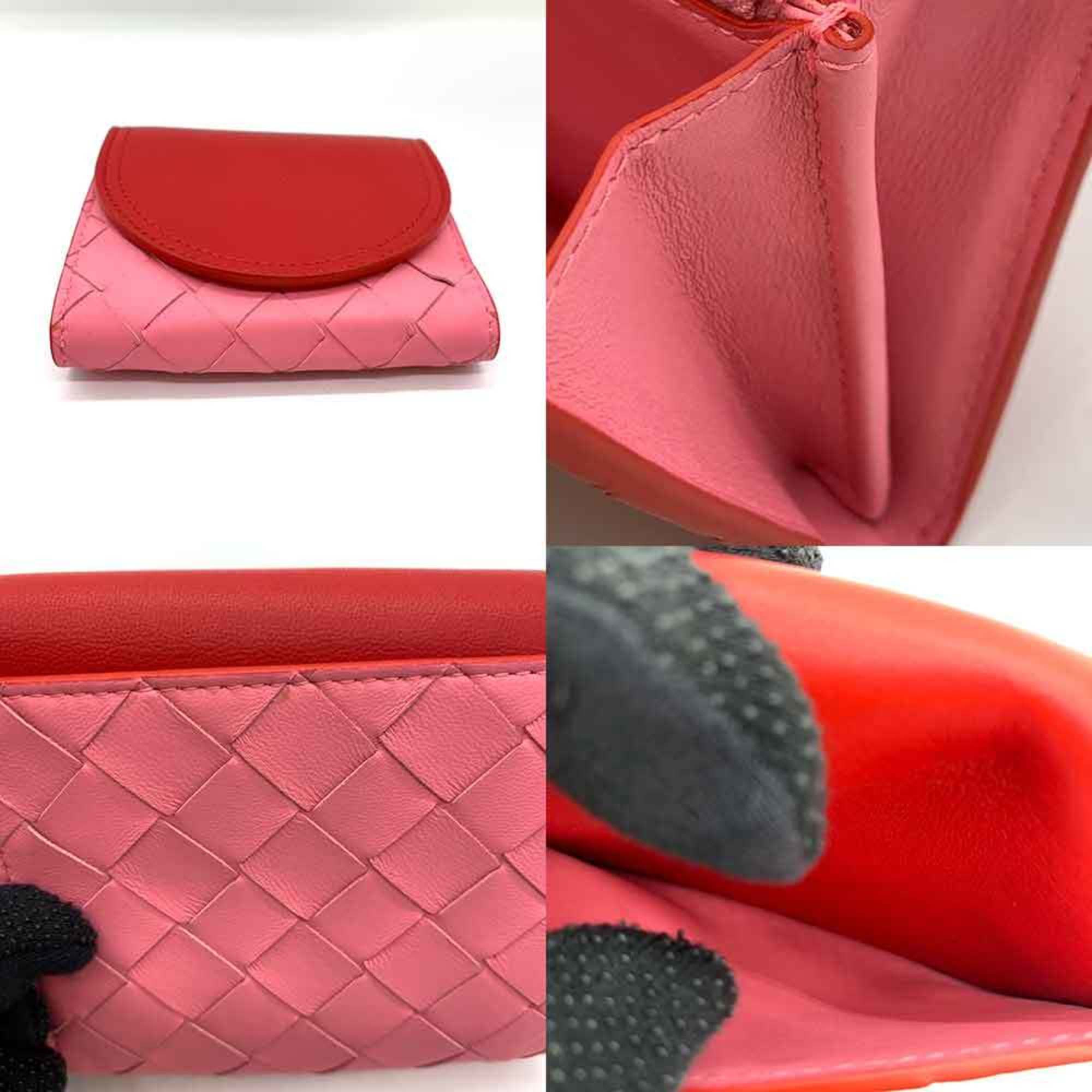 Bottega Veneta Pink Red Color Leather Wallet (Bi-Fold) (Pre-Owned)