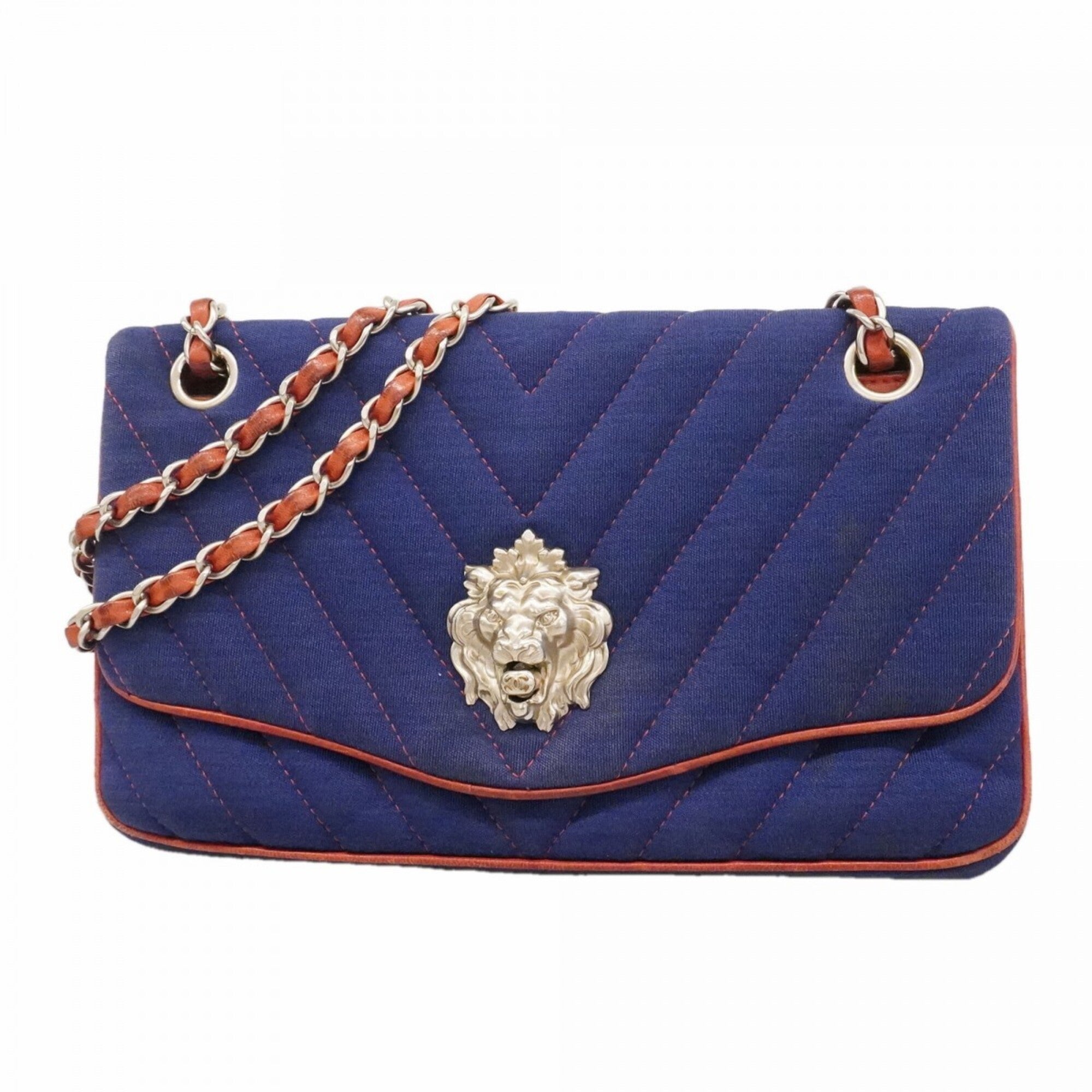 Chanel Navy Red Color Canvas Shoulder Bag (Pre-Owned)