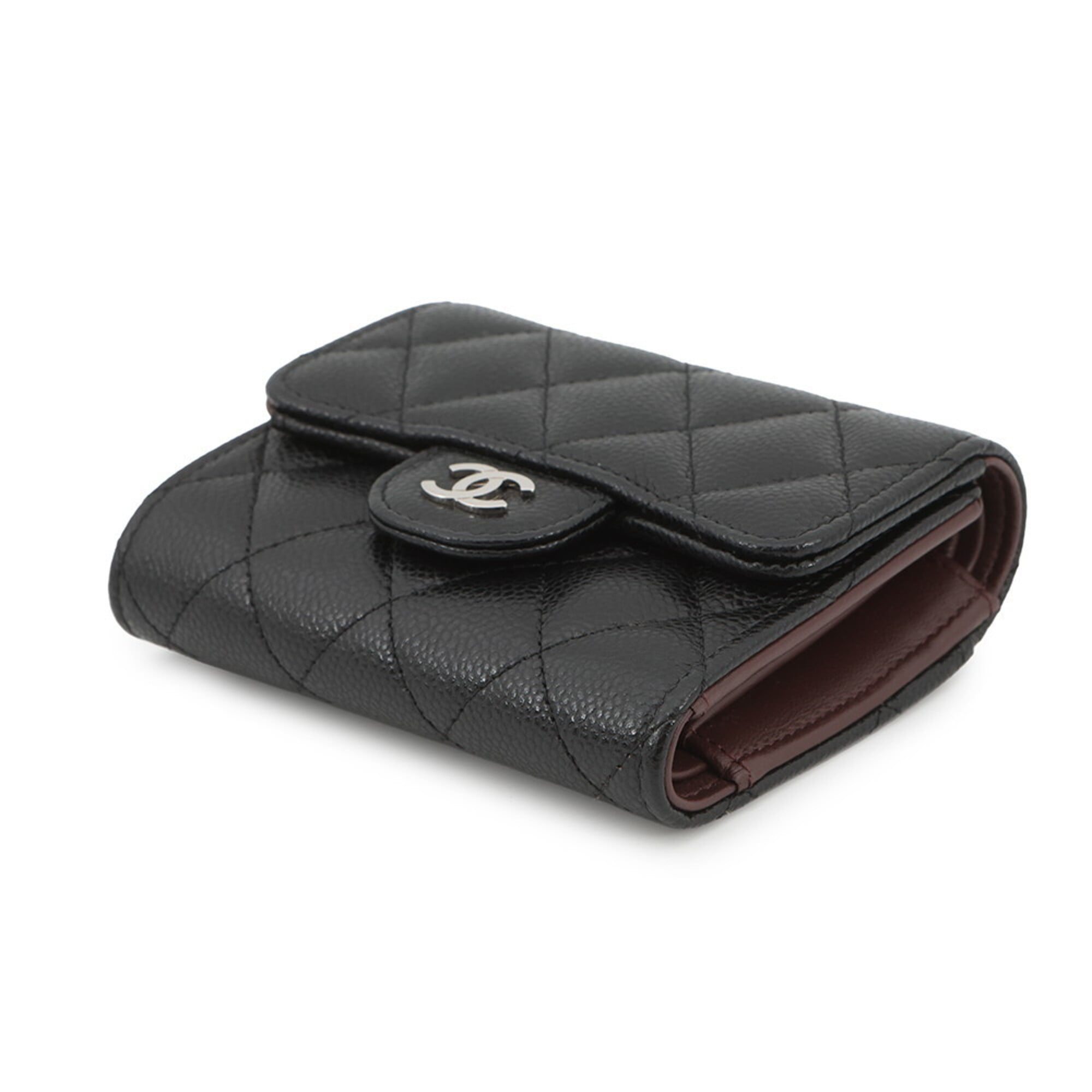 Chanel Black Grained Calfskin Wallet (Tri-Fold) (Pre-Owned)