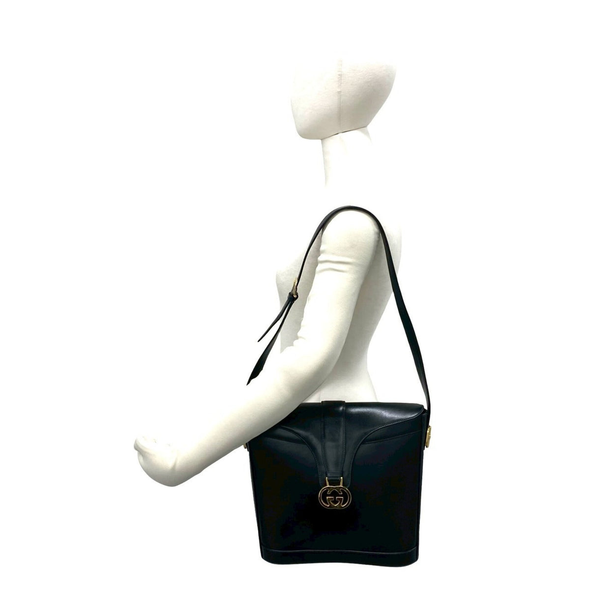 Gucci Black Green Red Color Leather Shoulder Bag (Pre-Owned)