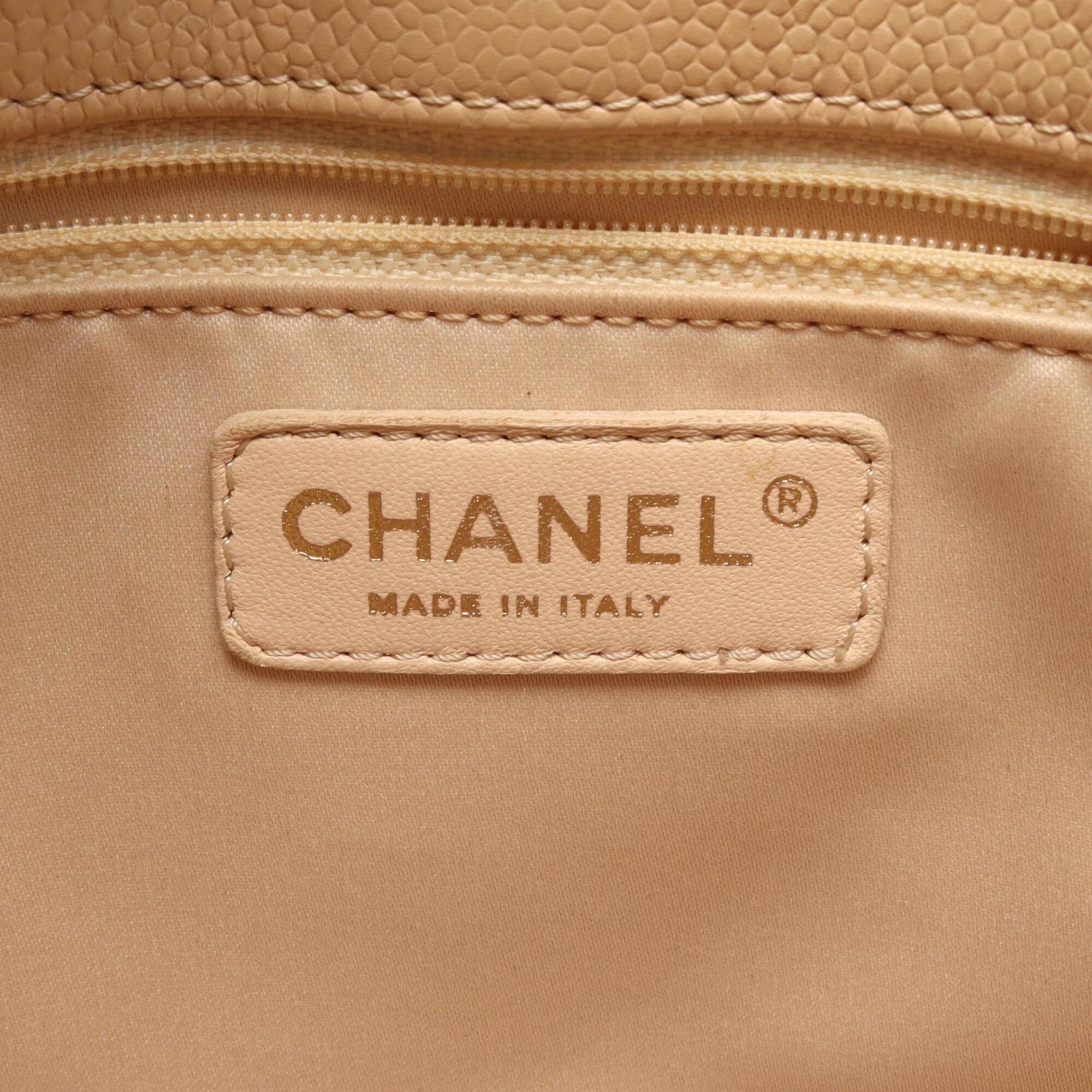 Chanel Beige Grained Calfskin Handbag Tote Bag (Pre-Owned)