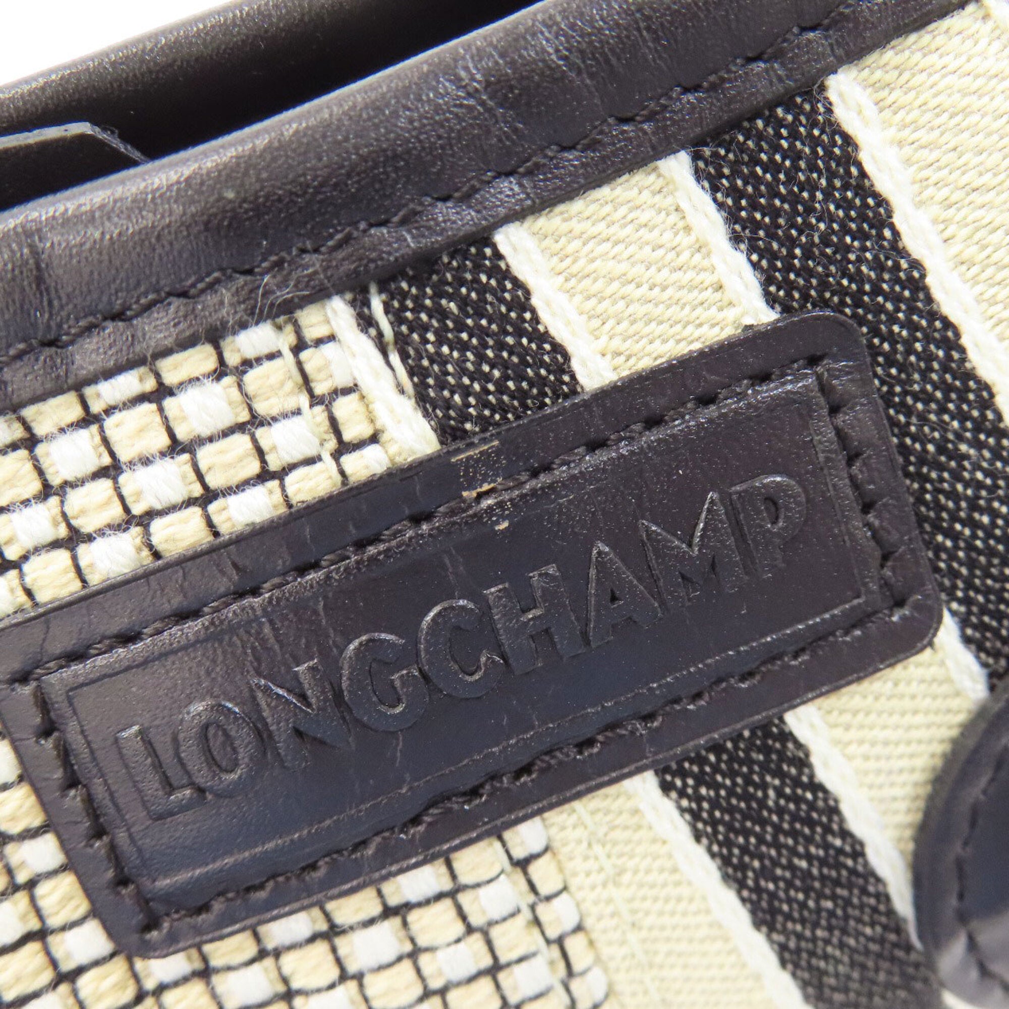 Longchamp Beige Black Canvas Handbag (Pre-Owned)