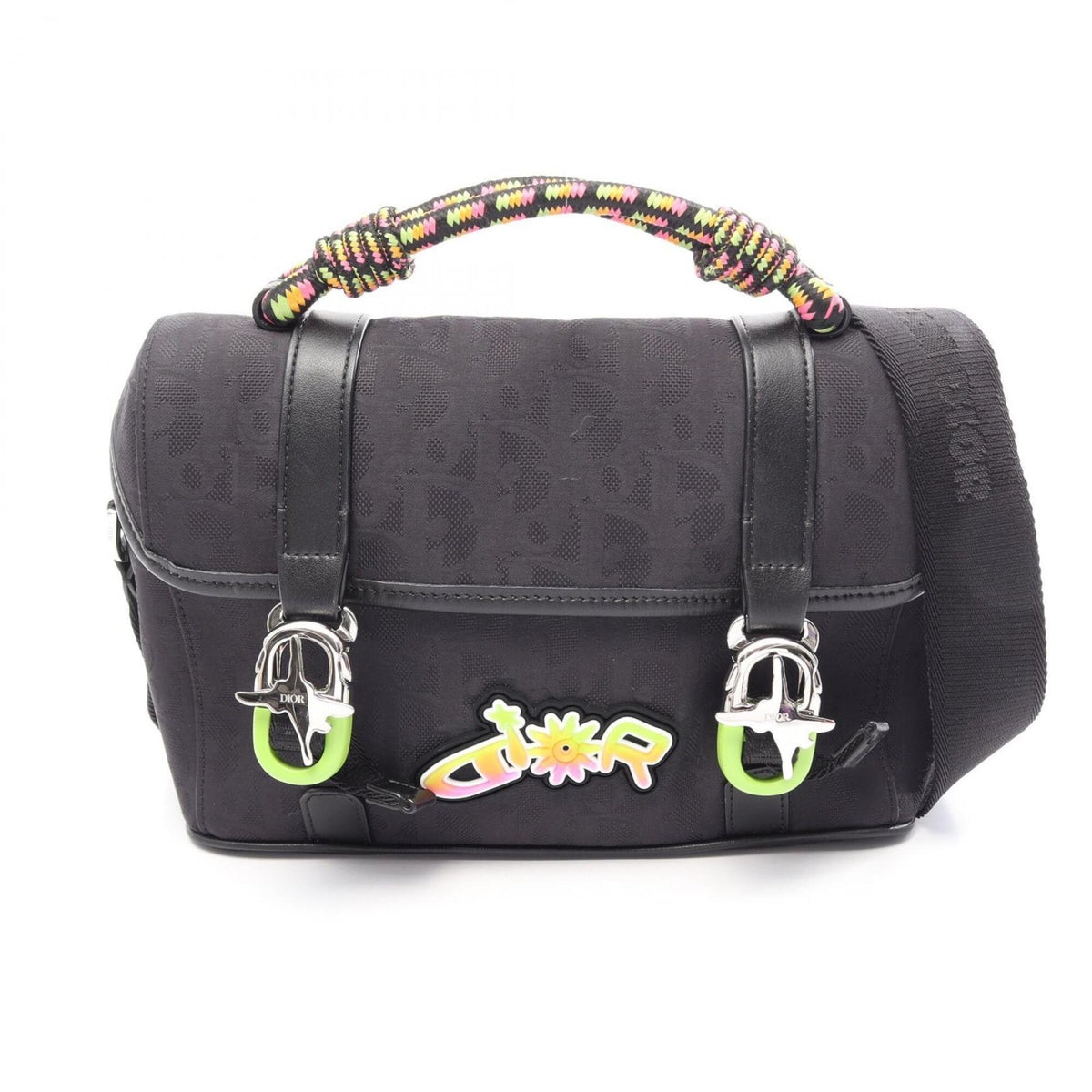 Christian Dior Black Multi-Color Canvas Leather Handbag Messenger Bag Shoulder Bag (Pre-Owned)