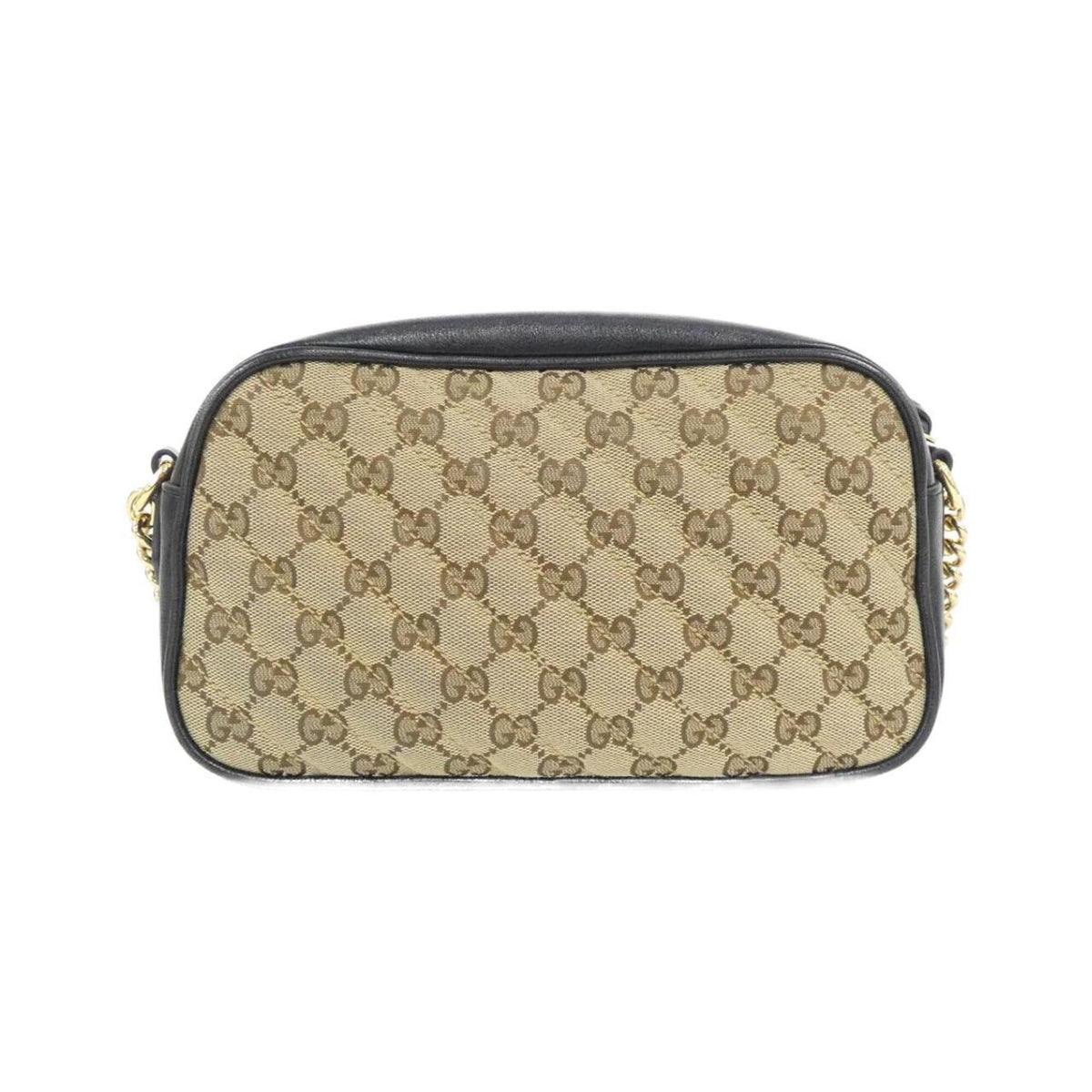 Gucci Beige Black Gg Canvas Leather Shoulder Bag (Pre-Owned)