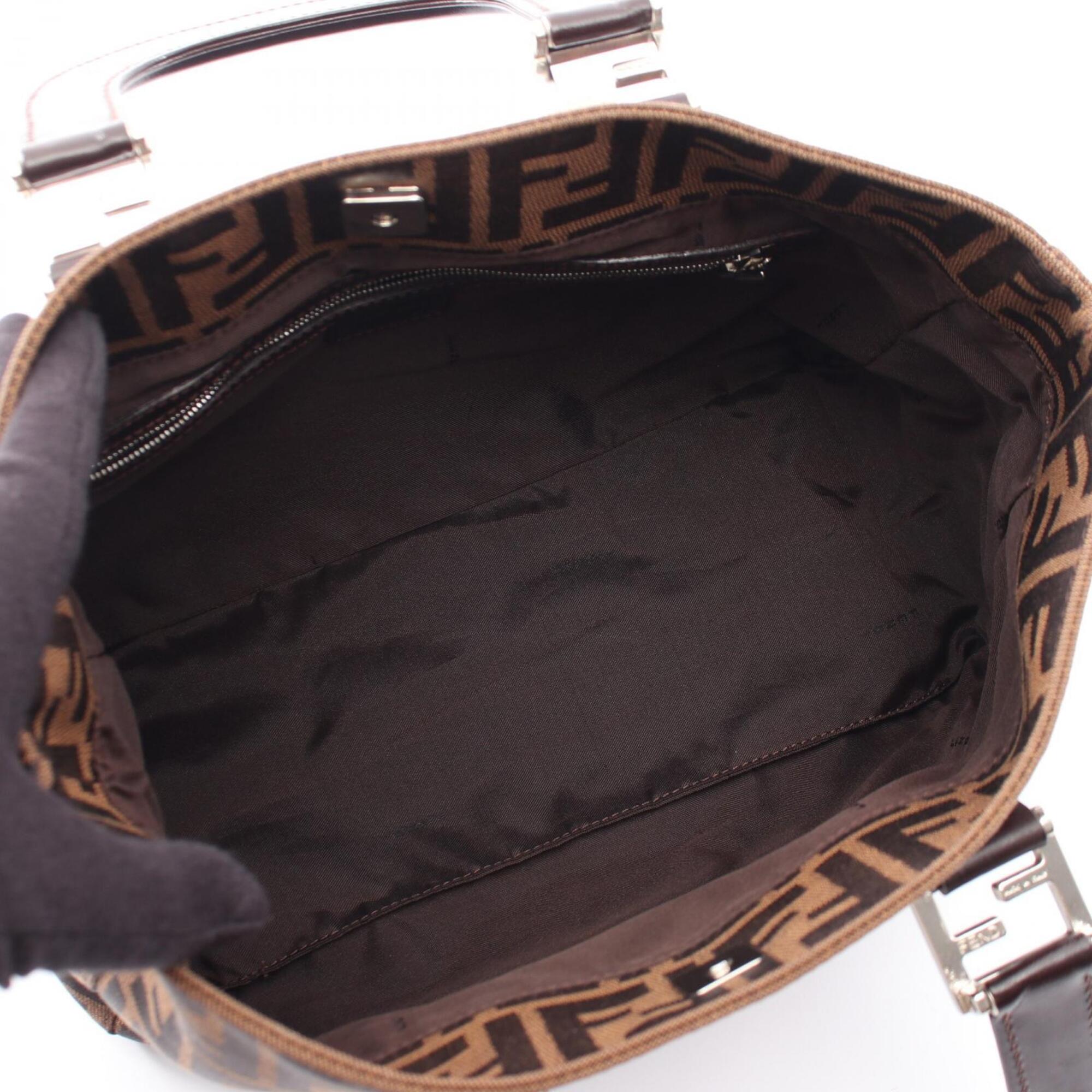 Fendi Zucca Black Brown Canvas Leather Tote Bag (Pre-Owned)