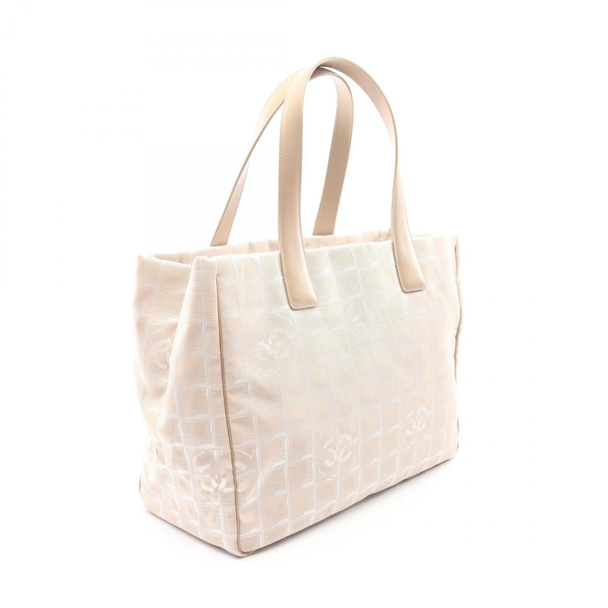 Chanel Beige Leather Nylon Canvas Handbag Tote Bag (Pre-Owned)