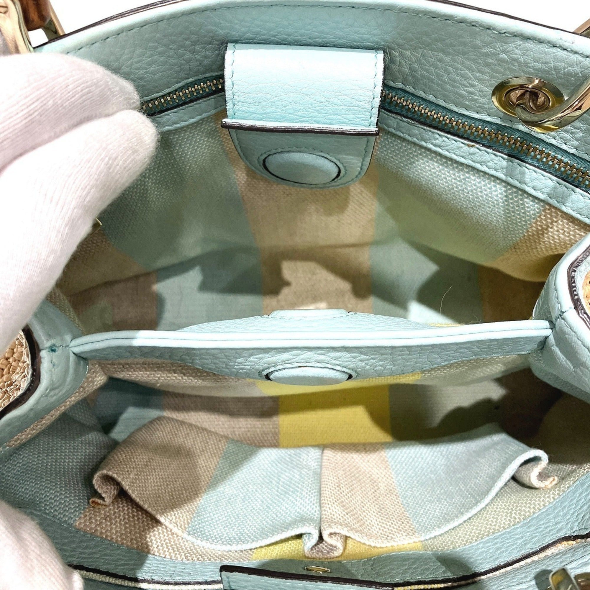 Gucci Bamboo Straw Leather Shoulder Bag (Pre-Owned)