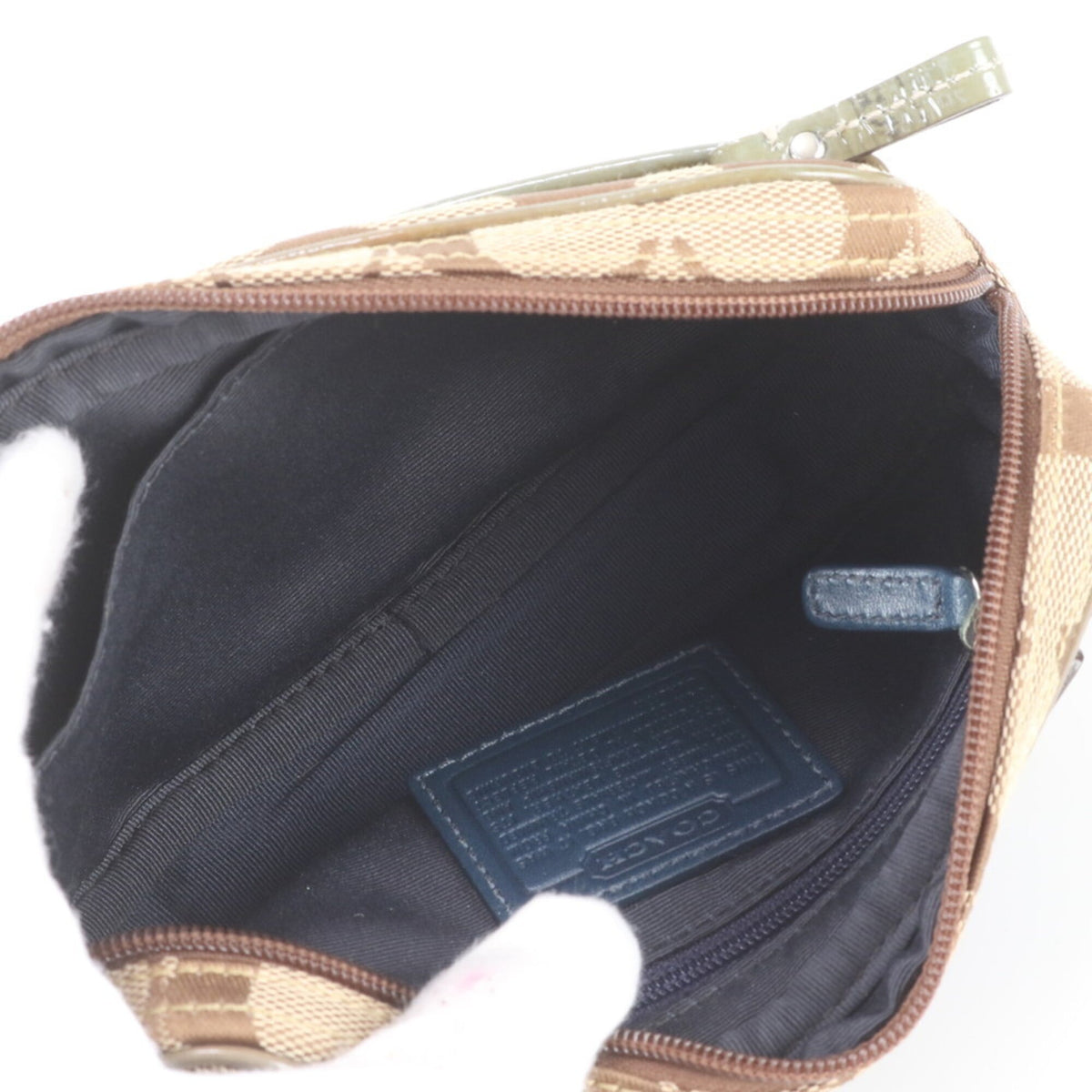 Coach Beige Smoke Green Leather Canvas Pouch Shoulder Bag Sling Bag (Pre-Owned)