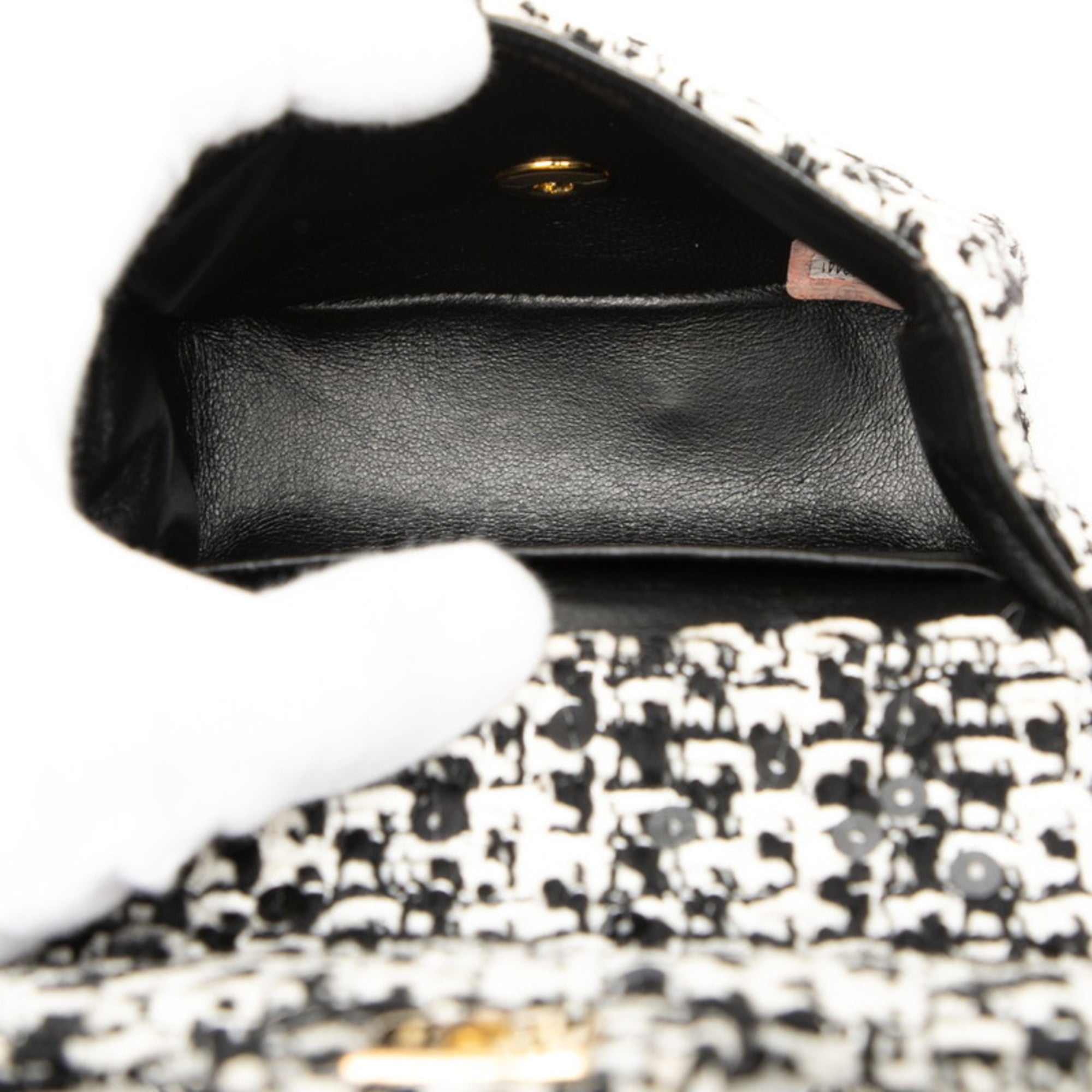 Chanel Black White Tweed Spangles Handbag (Pre-Owned)