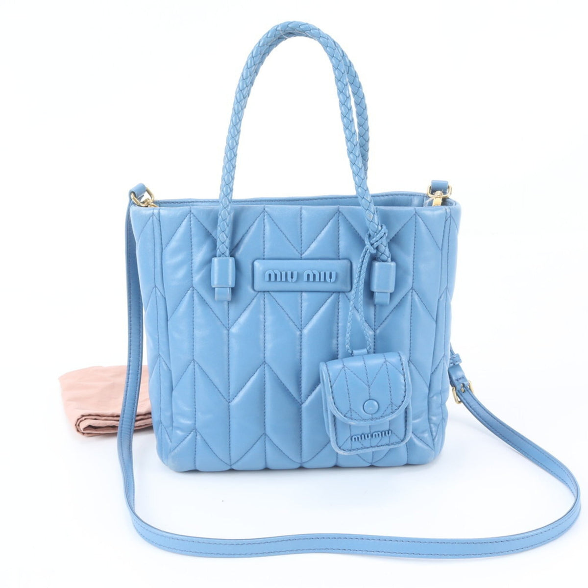 Miu Miu Blue Leather Handbag Shoulder Bag Tote Bag (Pre-Owned)