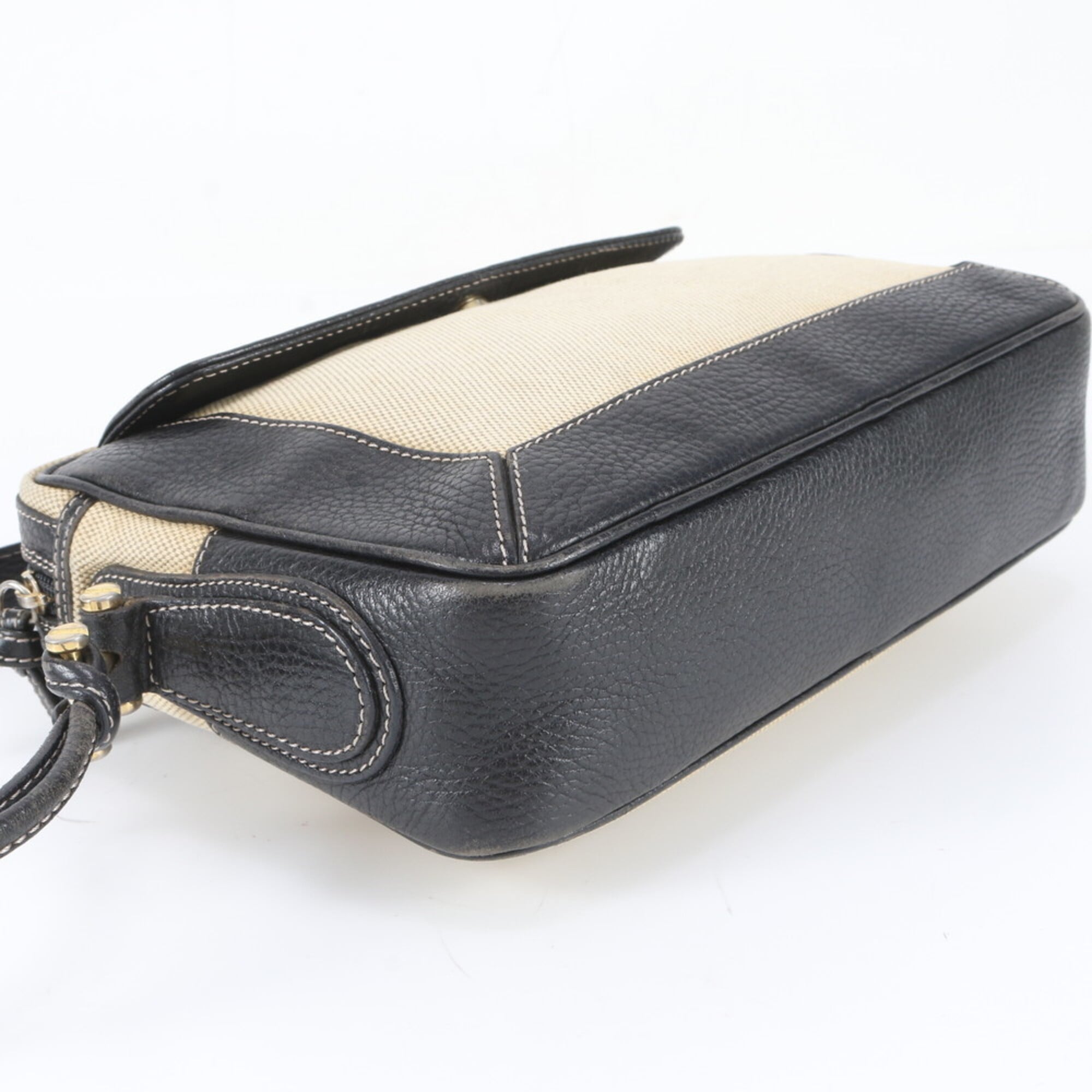 Bally Beige Navy Leather Canvas Shoulder Bag (Pre-Owned)