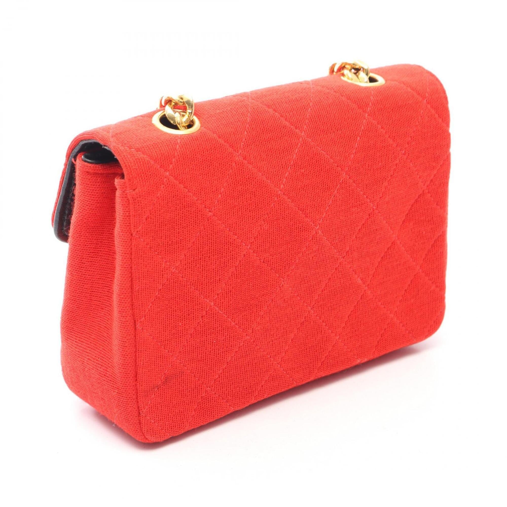 Chanel Red Color Fabric Handbag Shoulder Bag (Pre-Owned)