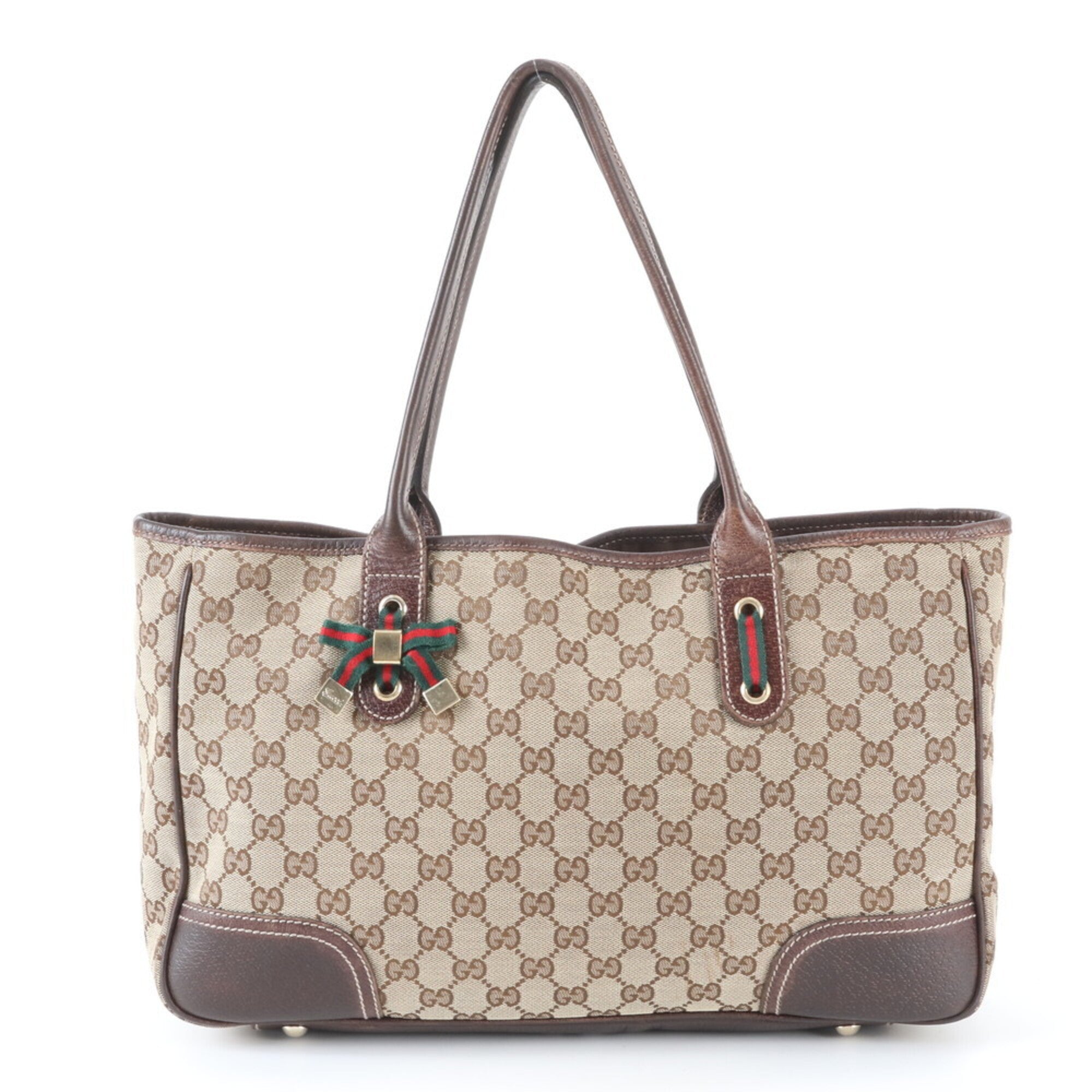 Gucci Gg Canvas Brown Leather Canvas Handbag Tote Bag (Pre-Owned)