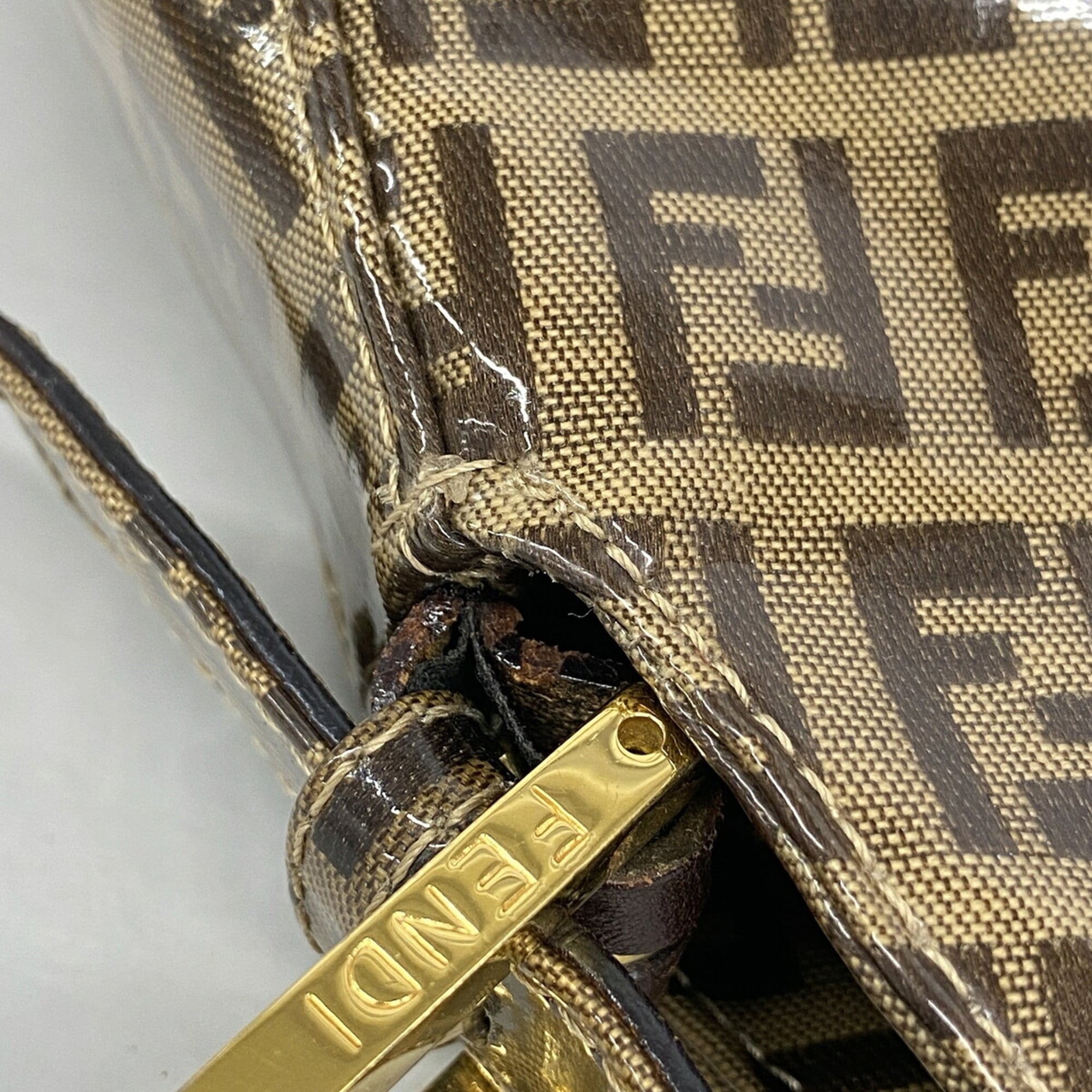Fendi Brown Coated Canvas Handbag (Pre-Owned)