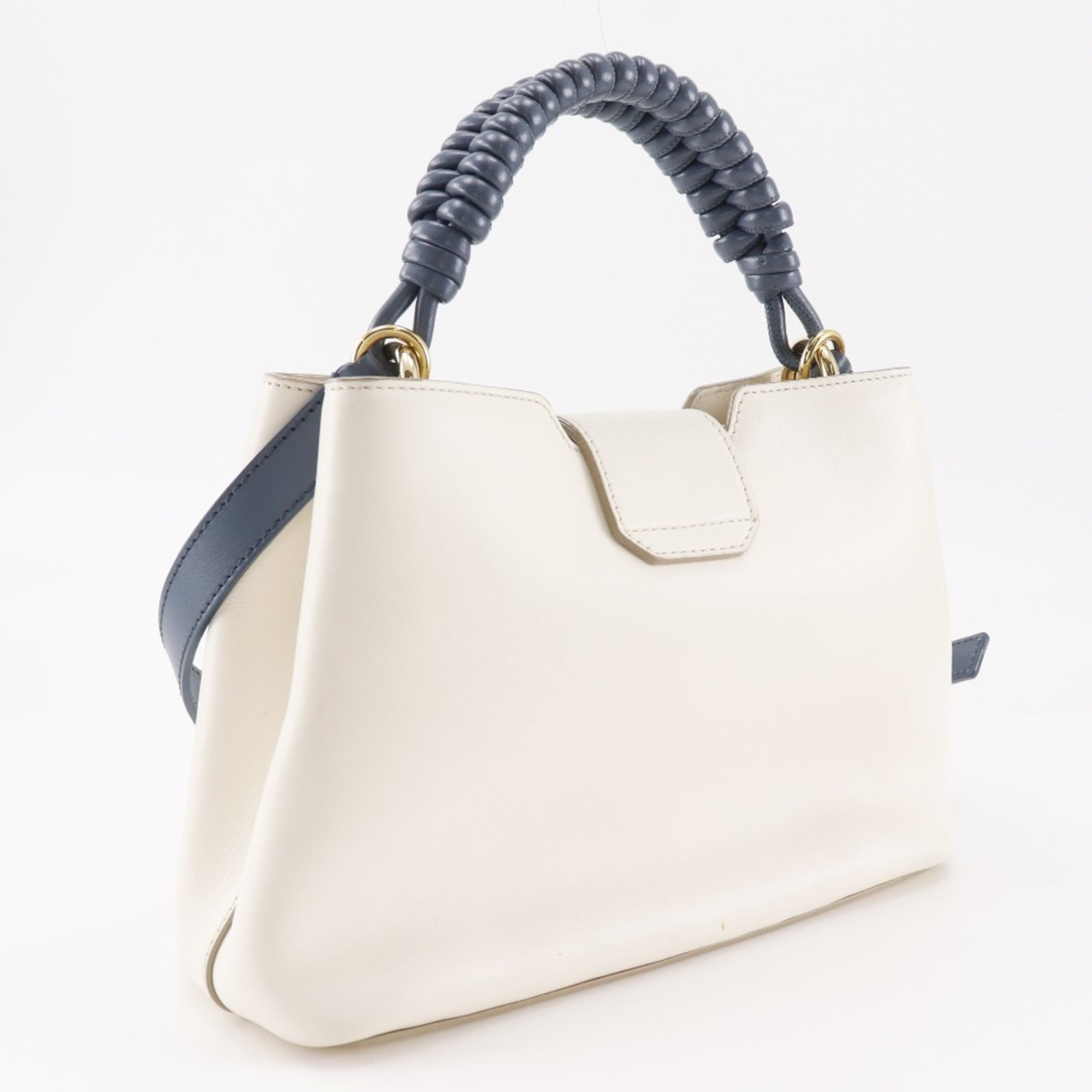 Bally Blue White Leather Handbag (Pre-Owned)