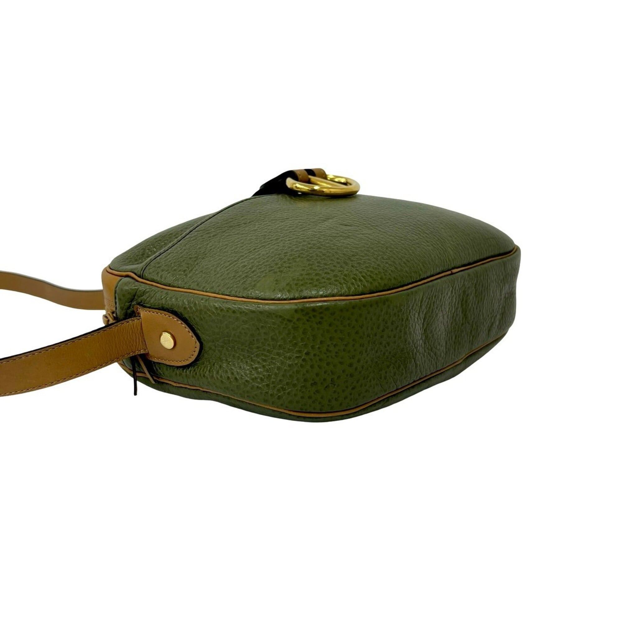 Christian Dior Brown Green Leather Shoulder Bag (Pre-Owned)