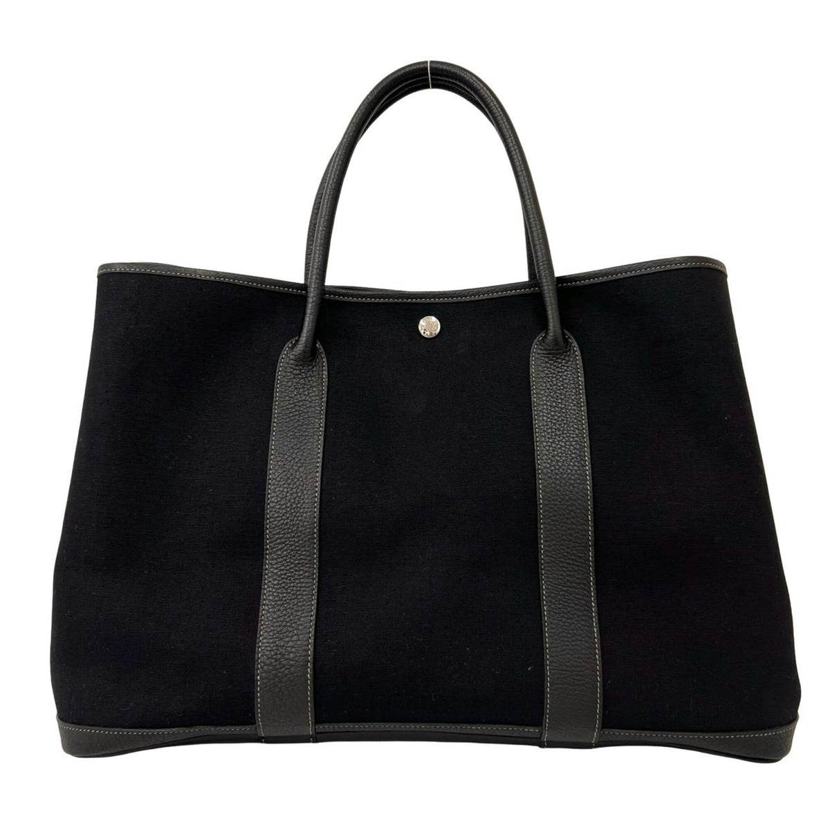 Hermes Black Toile Officier Negonda Leather Handbag Tote Bag (Pre-Owned)
